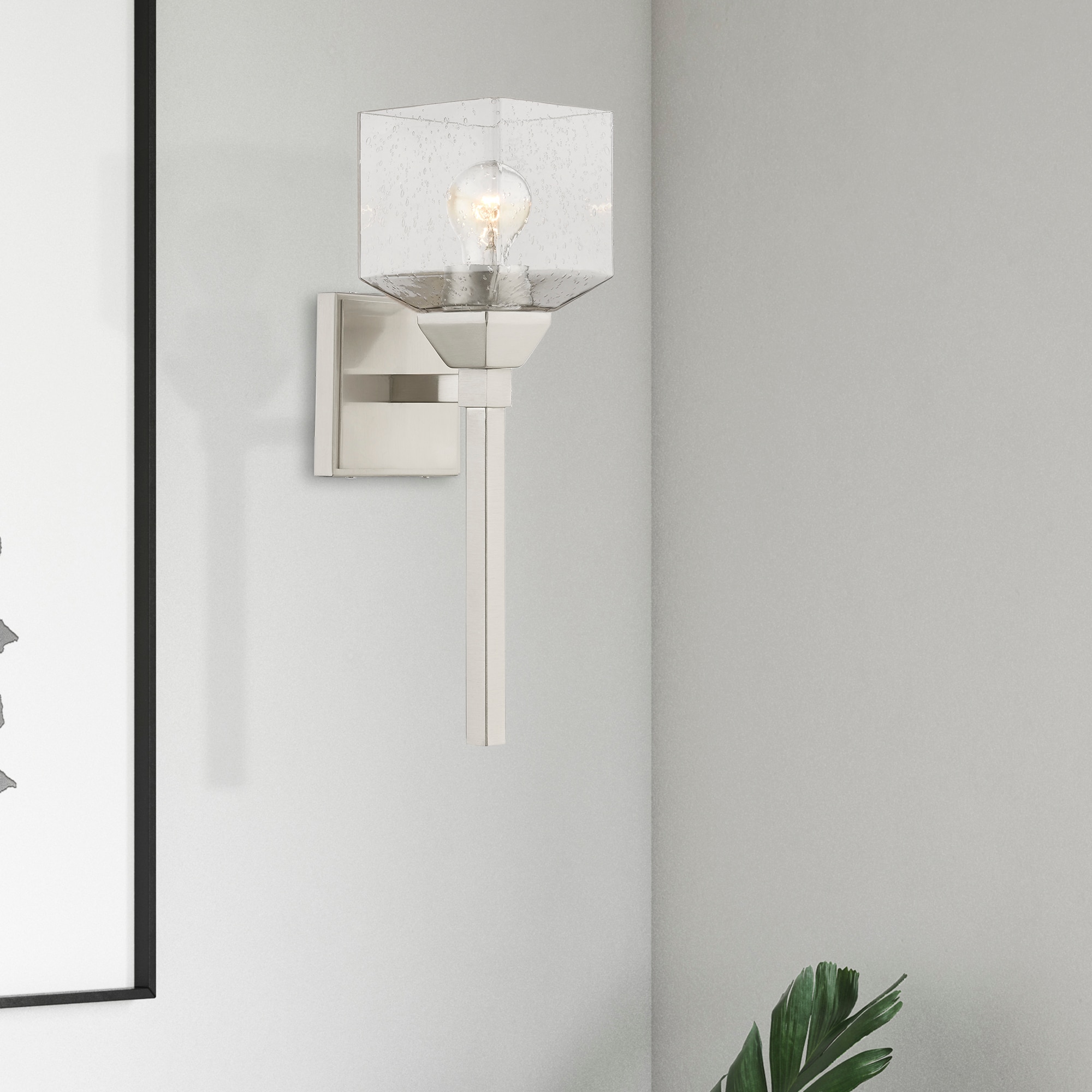 Brushed Nickel Vanity Light with Clear Seeded Glass Shade