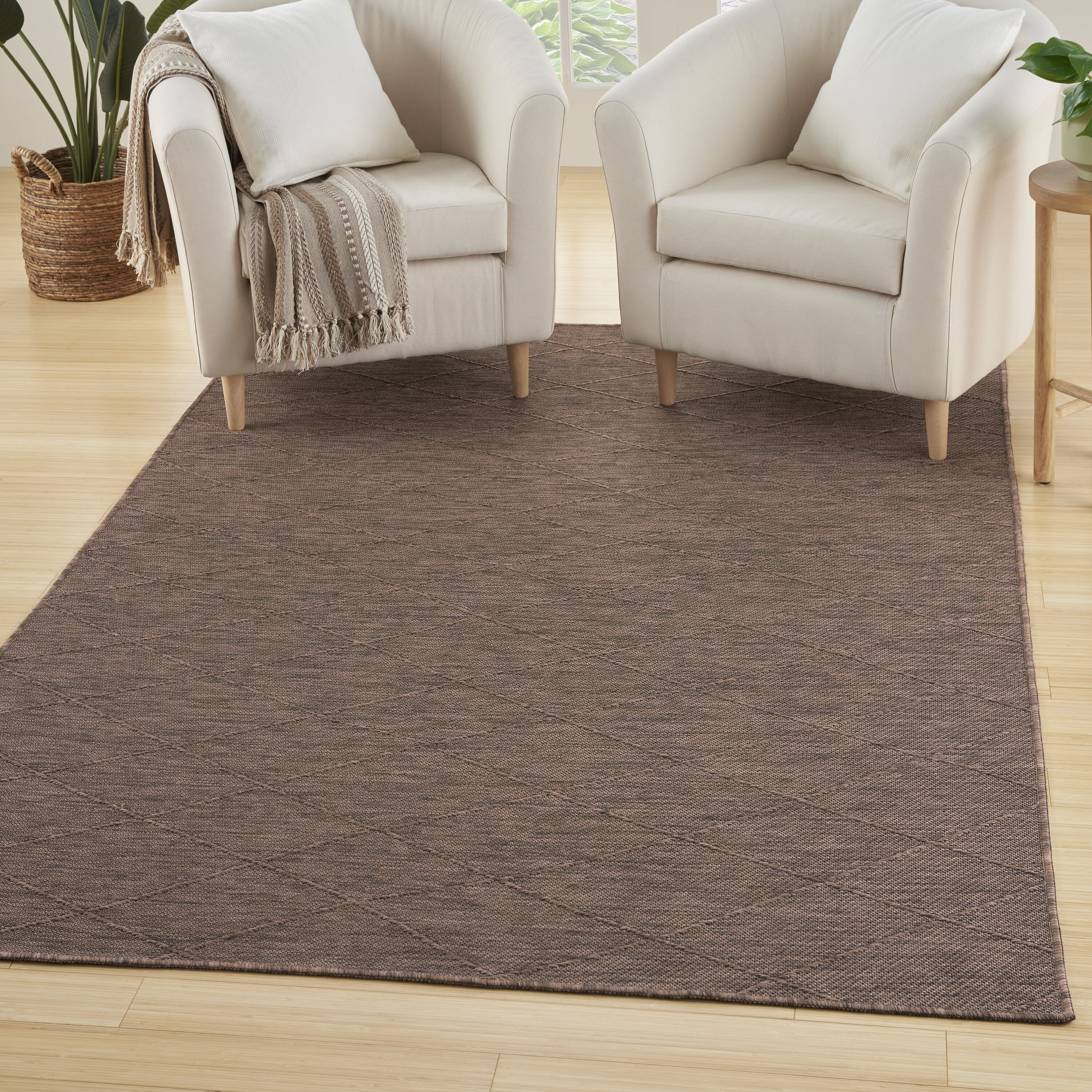 Nourison Home 099446939685 5 x 7 (ft) Loomed Polypropylene Mocha Rectangular Indoor/Outdoor Geometric Machine washable Area rug