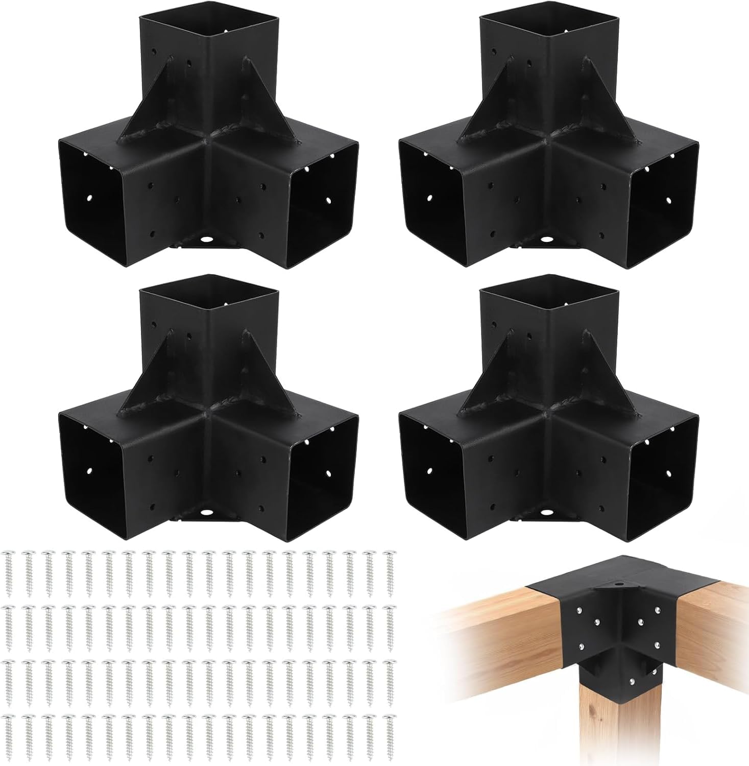 Garvee 6x6 3-Way Pergola Brackets Kit 4 Pack Woodwork Right Angle Corner DIY Metal Brackets 6in x 6in Actual:5.5in x5.5in Powder-Coated Pergola Hardware for Lumber Pergola Gazebo Outdoor