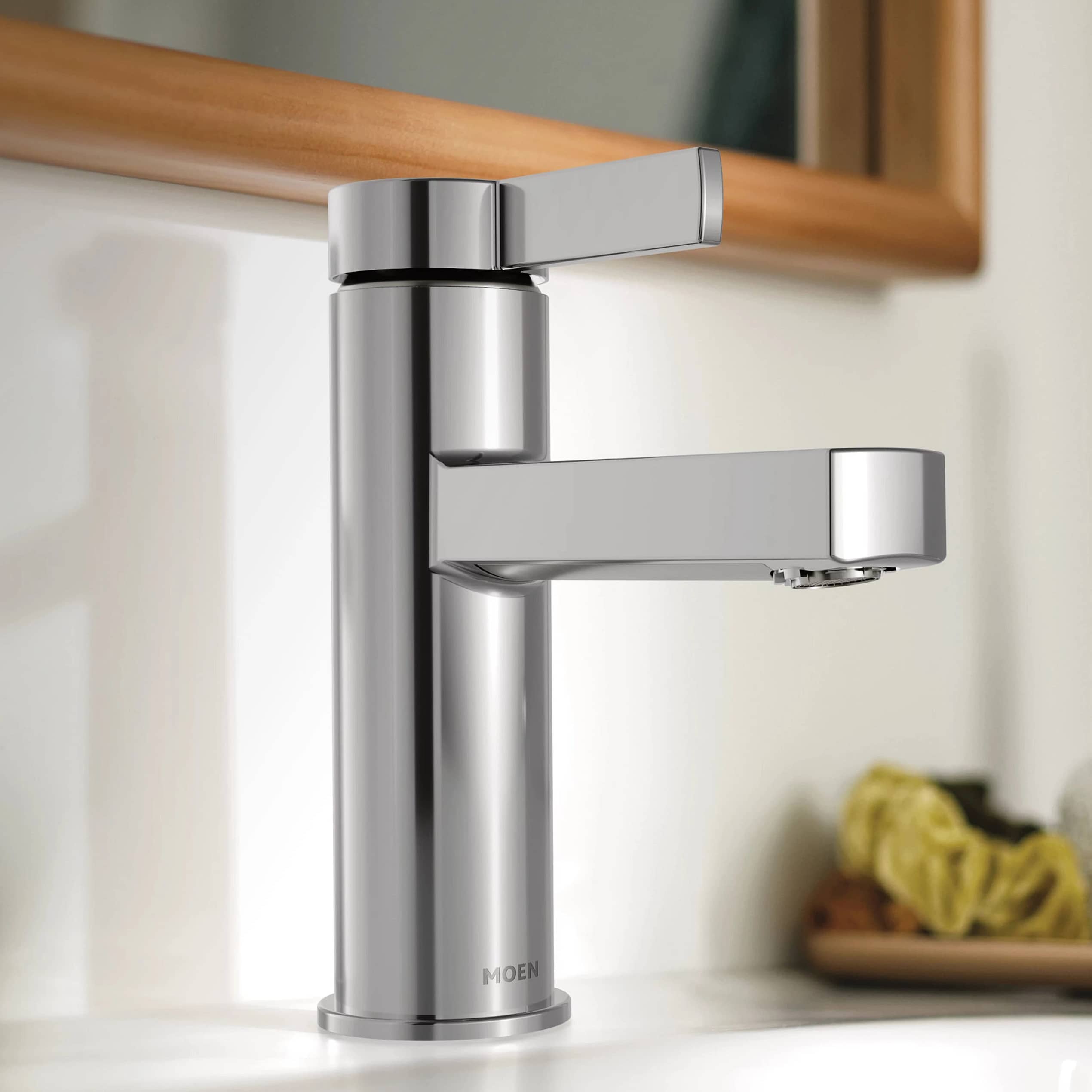 Moen Beric Chrome Single hole 1-handle WaterSense Low-arc Bathroom Sink Faucet with Drain with Deck Plate