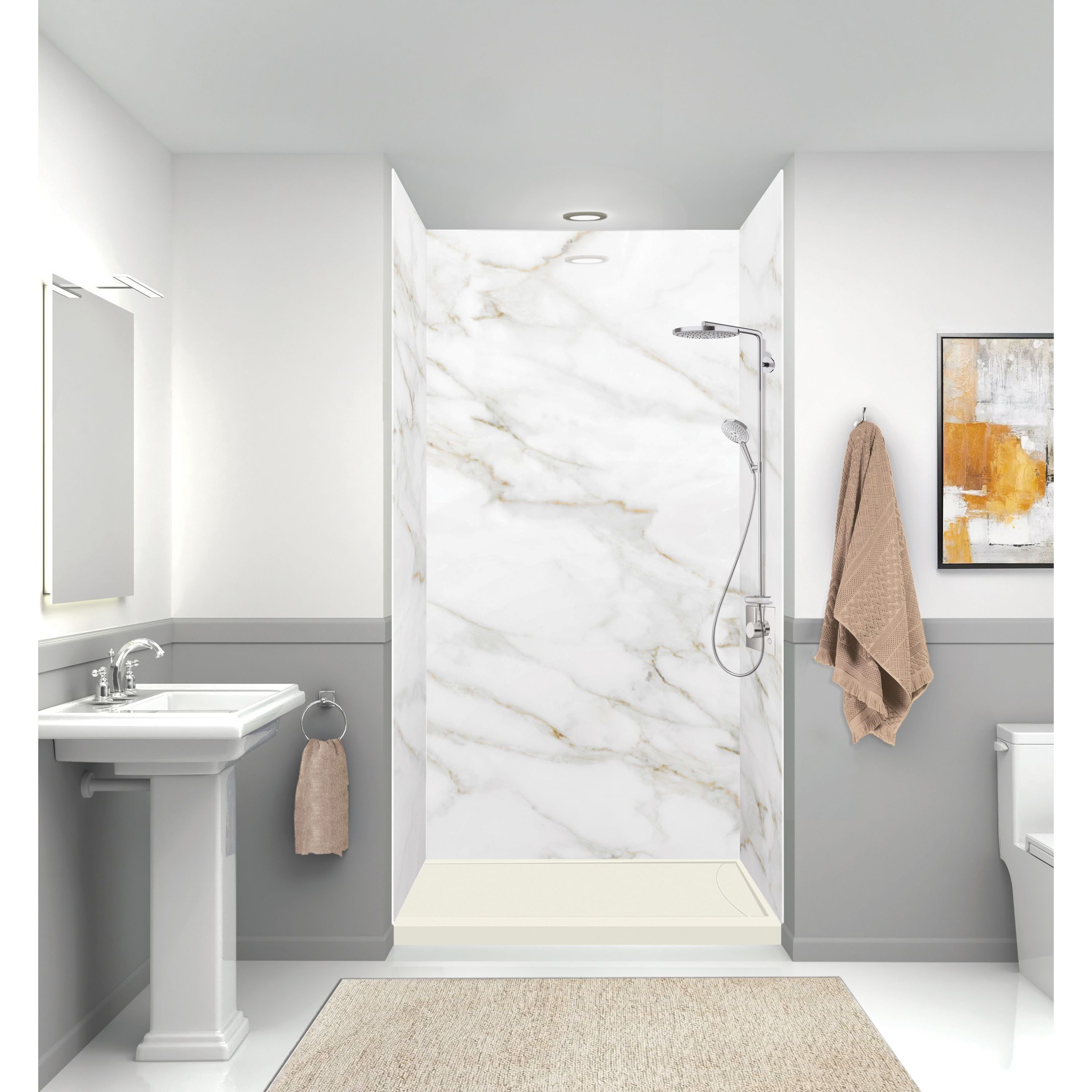 Transolid FSL4834R-02 34-in W x 48-in L Cameo Single Threshold Rectangle Shower Pan Base with 2-in H Threshold (Right Drain)