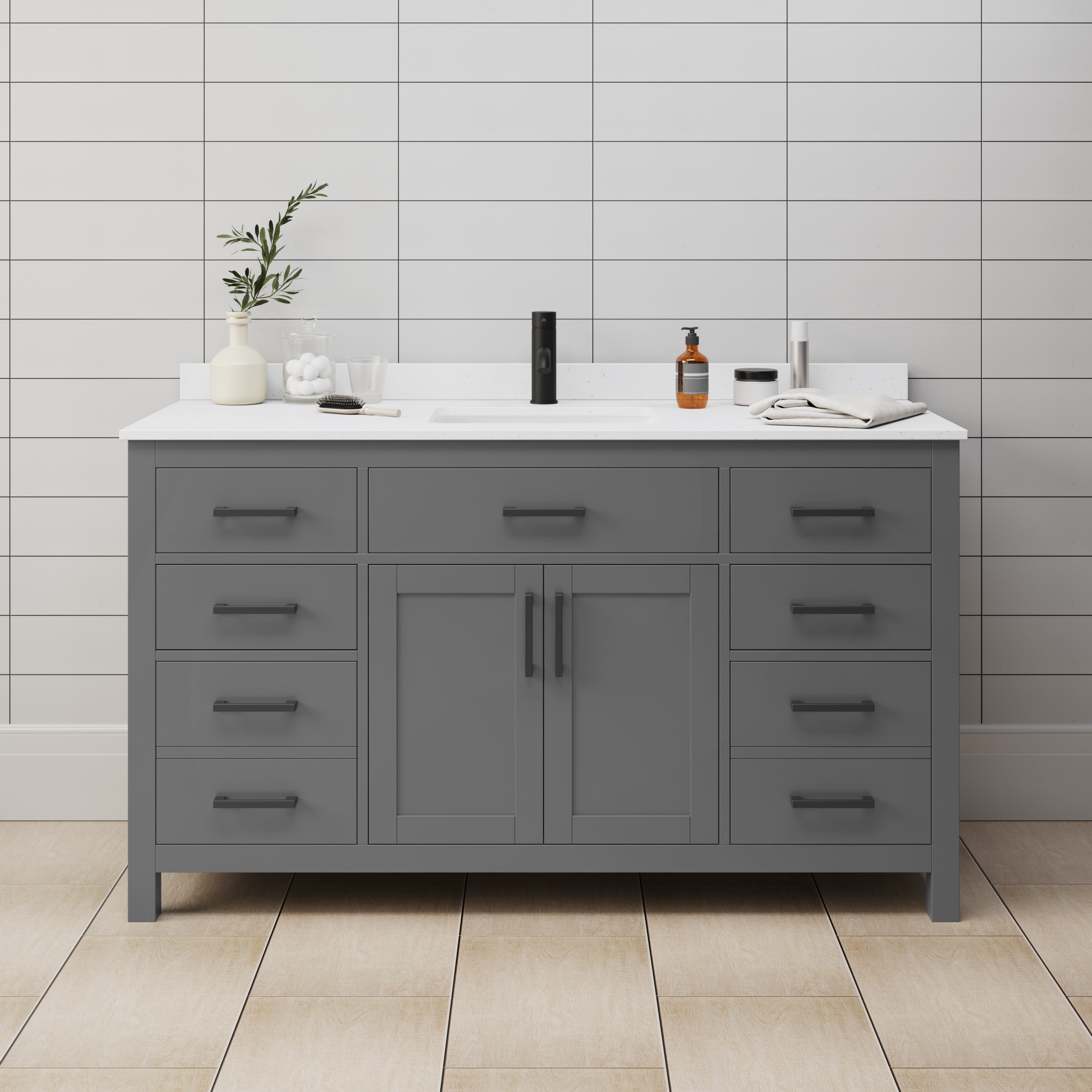 Wyndham Collection WCG242460SGBWCUNSMXX Beckett 60-in Dark Gray with Matte Black Trim Undermount Single sink Bathroom Vanity with White Cultured Marble Cultured marble Top