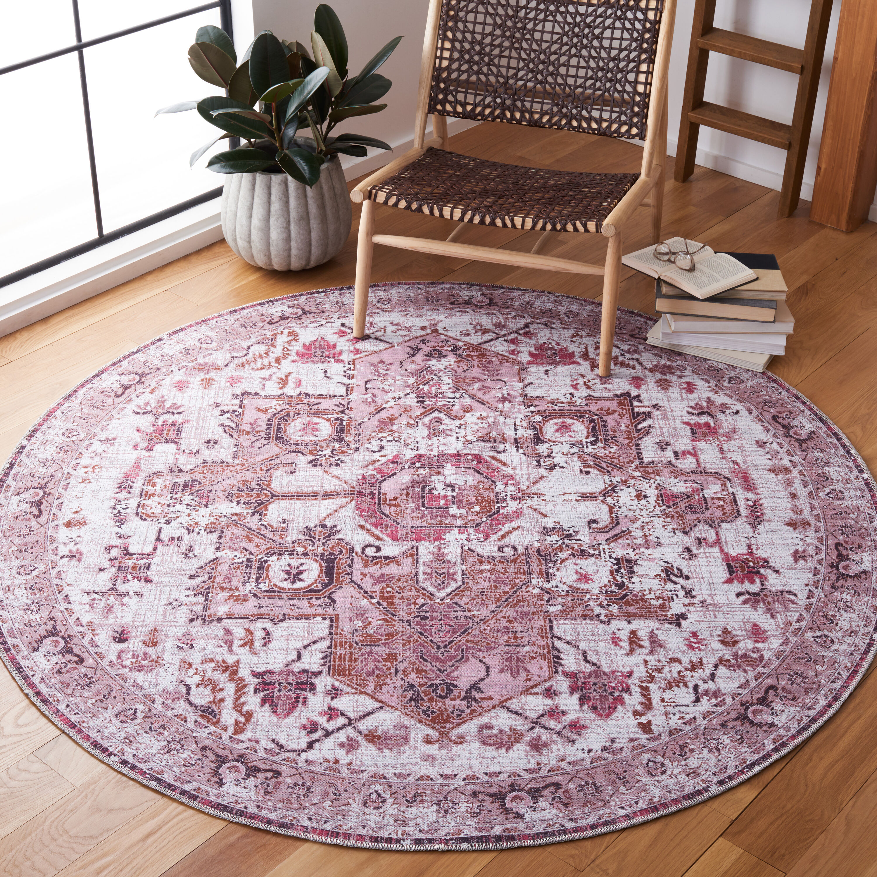 Safavieh SEP553A-7R Serapi 7 x 7 (ft) Loomed Cotton Ivory/Rust Round Indoor Border Machine washable Area rug