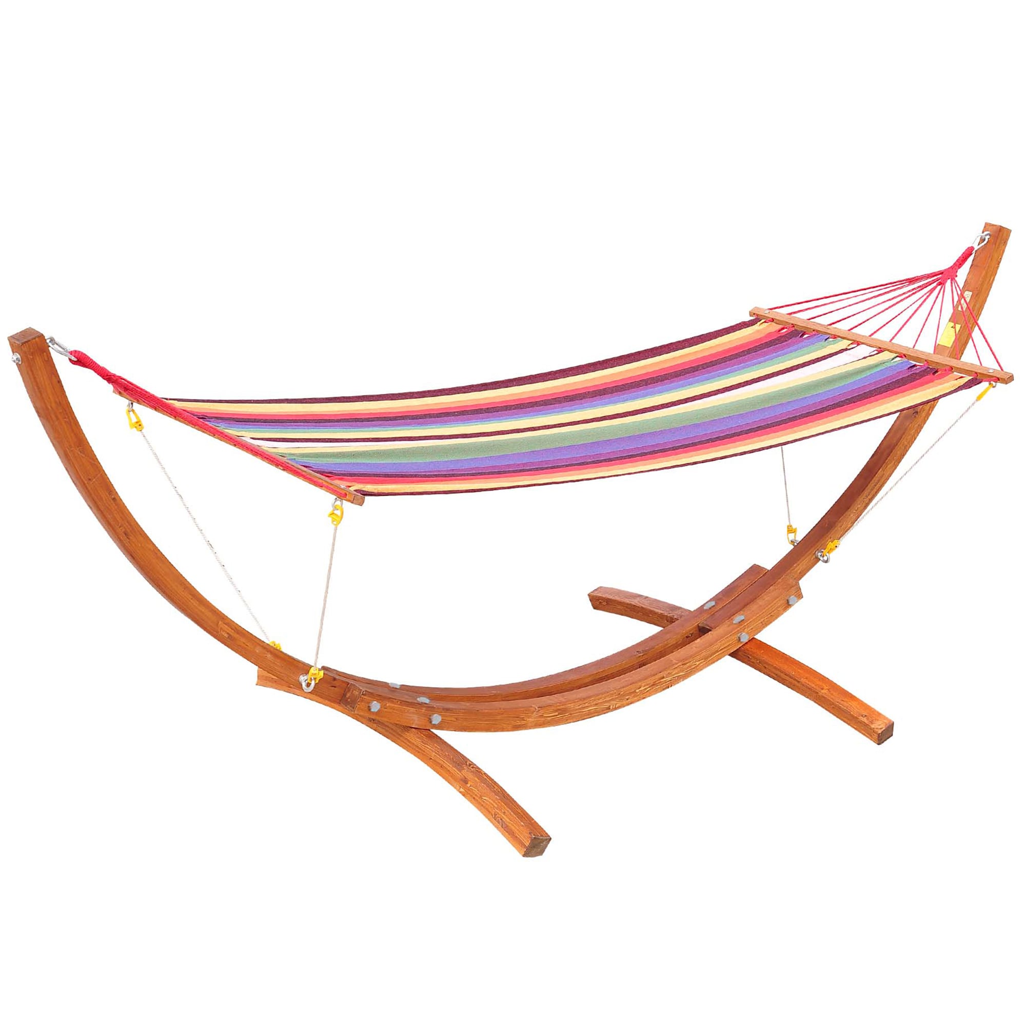 Outsunny 5662-0119 10' Wood Outdoor Hammock with Stand Rainbow Bed Heavy Duty Roman Arc Hammock for Single Person for Patio Backyard Balcony Multi Color