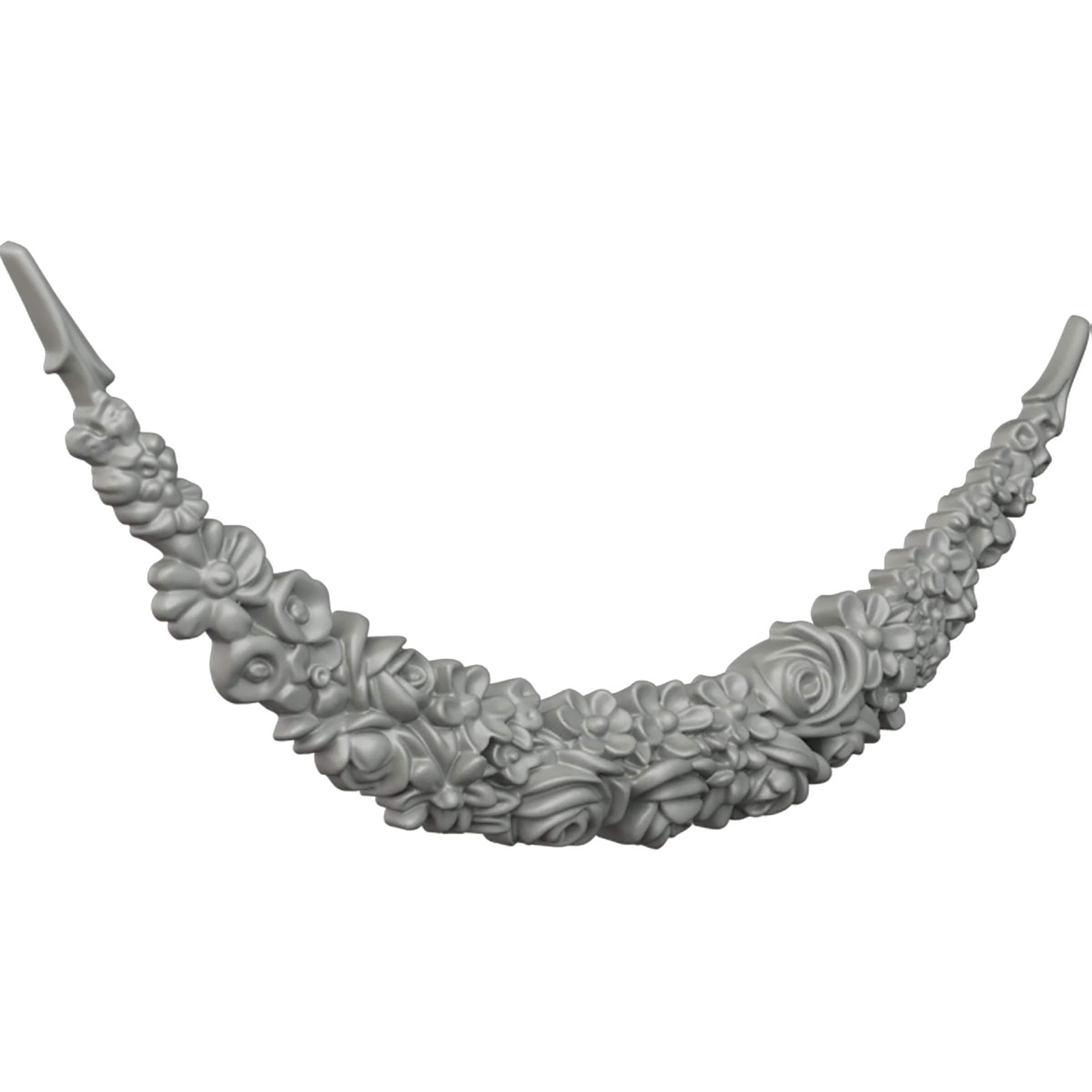 Primed Gray Polyurethane Floral Crown Applique
