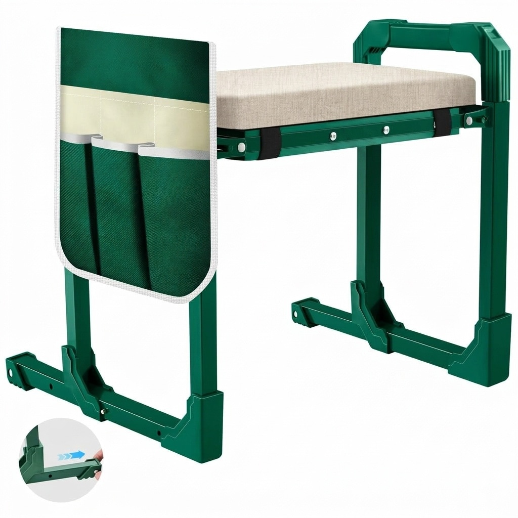Etokfoks  Foldable Metal Garden Kneeler and Seat with Extendable Non Slip Legs and Thick Waterproof EVA Pad for Outdoor Use