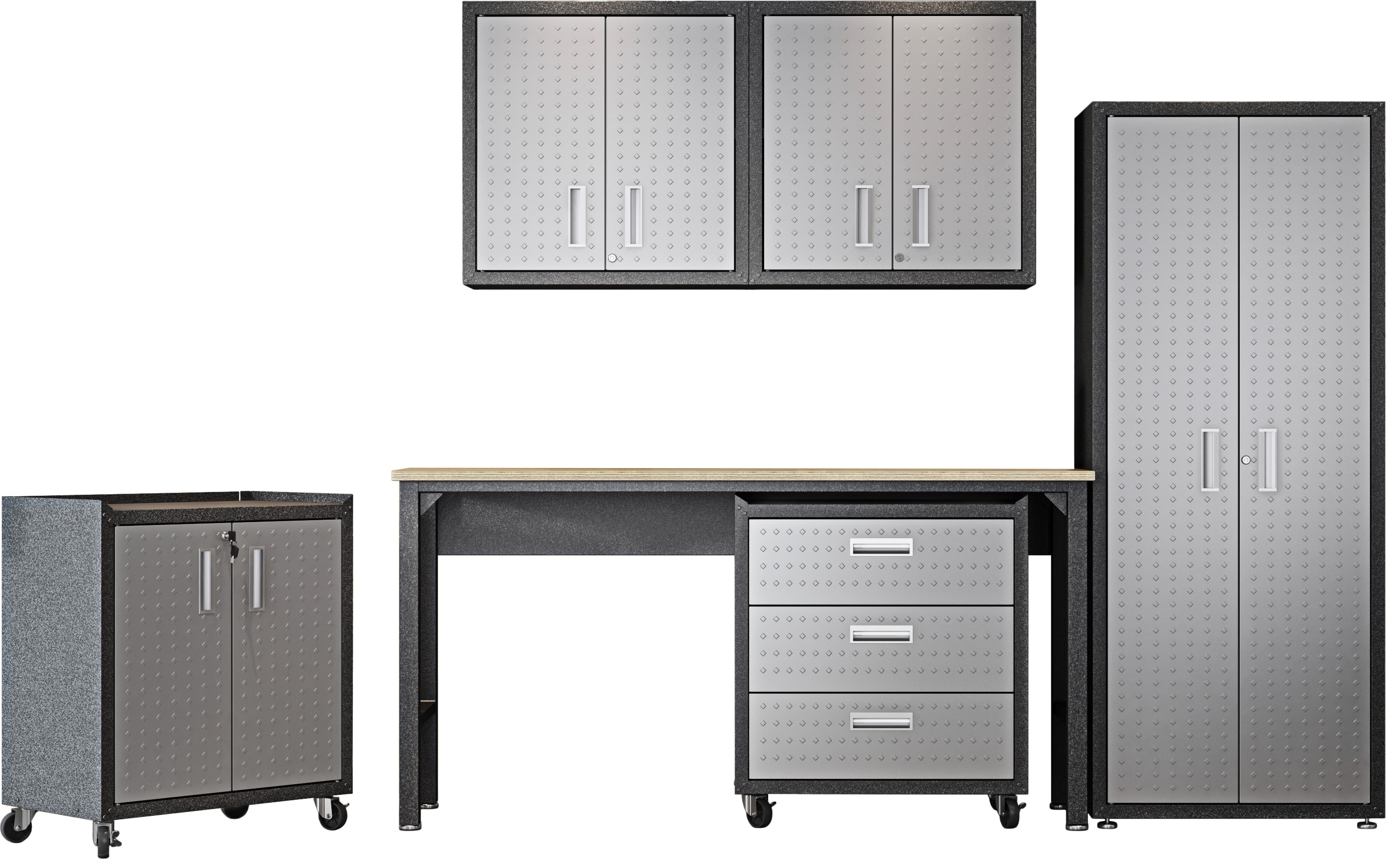 Manhattan Comfort 6-GGGG Fortress 102.7-in W x 74.8-in H x 20.5-in D Freestanding or wall-mounted Aluminum Garage Cabinet in Gray