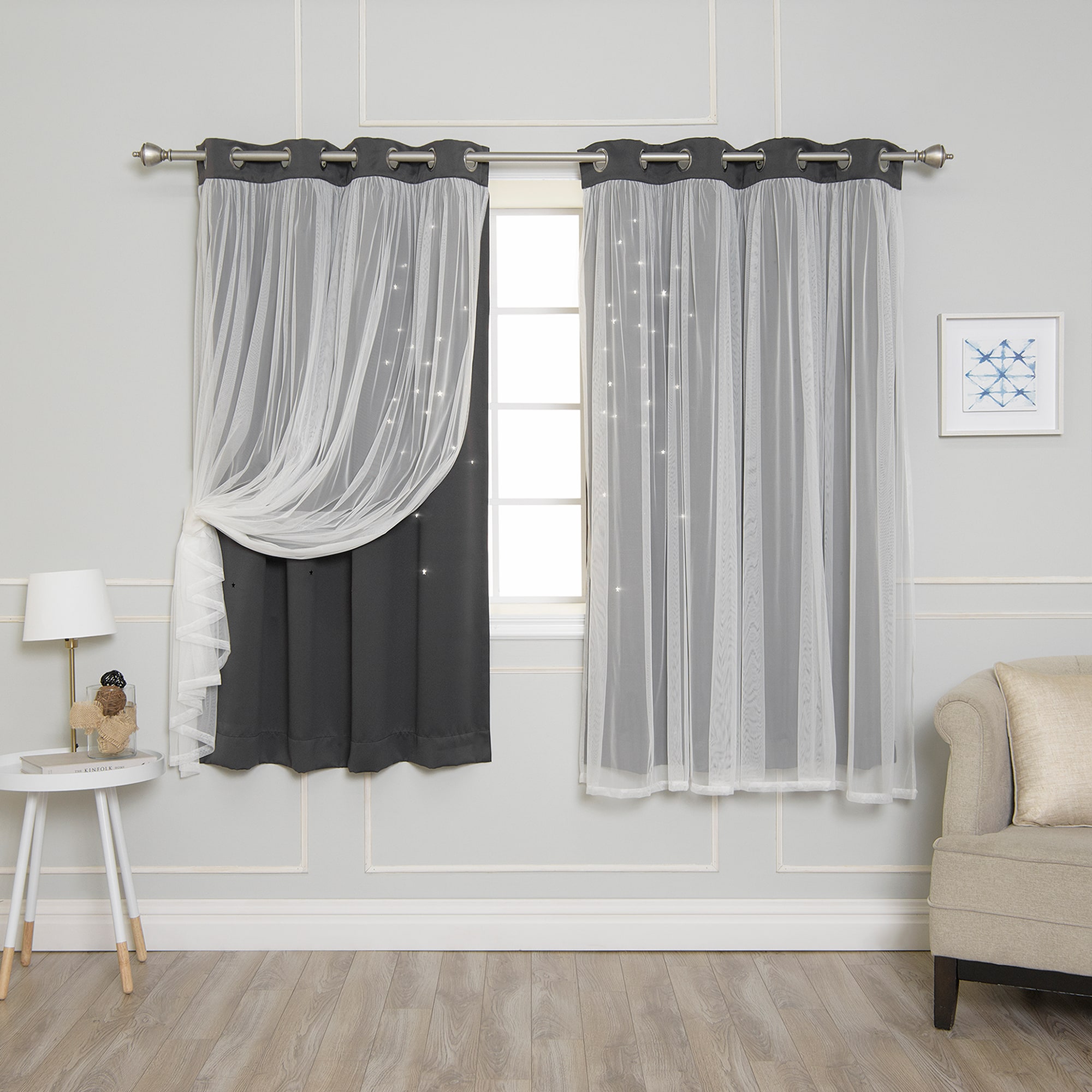 Best Home Fashion YG-04-63-DK.GREY 63-Inches Dark Grey Blackout Grommet Curtain panel pair