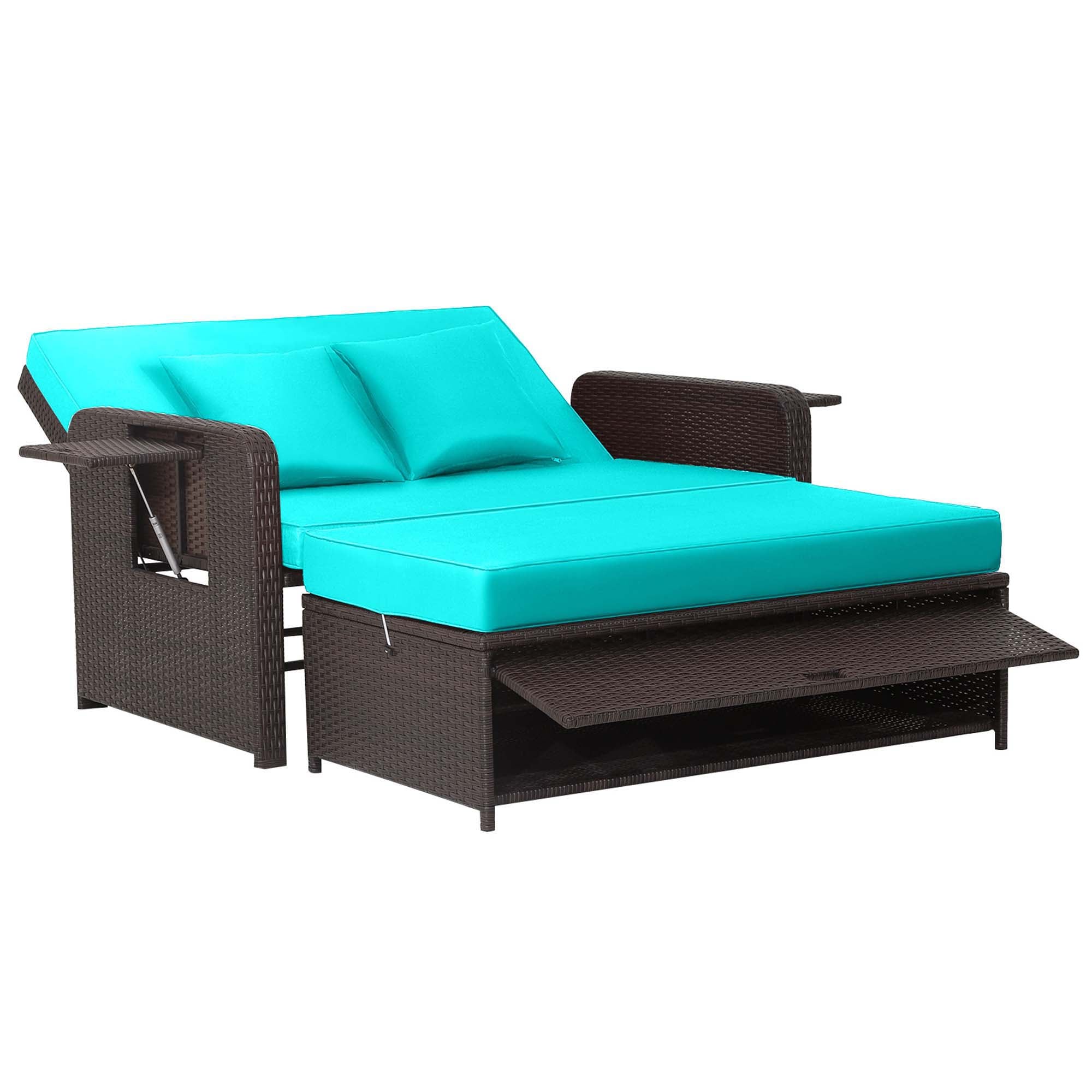Costway LWS00034 Rattan Outdoor Daybed with Green Cushions and Rattan Frame