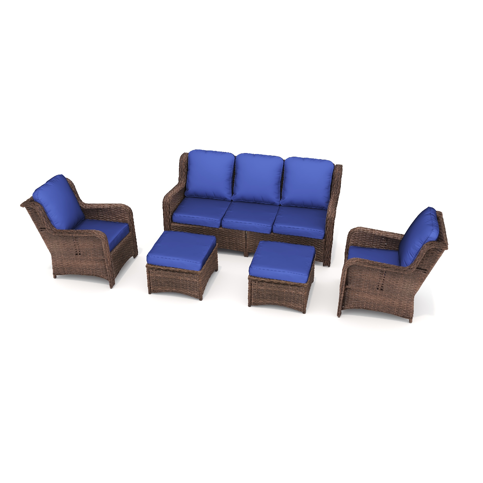 AAZJ TEM-006AAE Patio Conversation Set 5 -Piece Rattan Patio Sofa Conversation Set with Navy Cushions