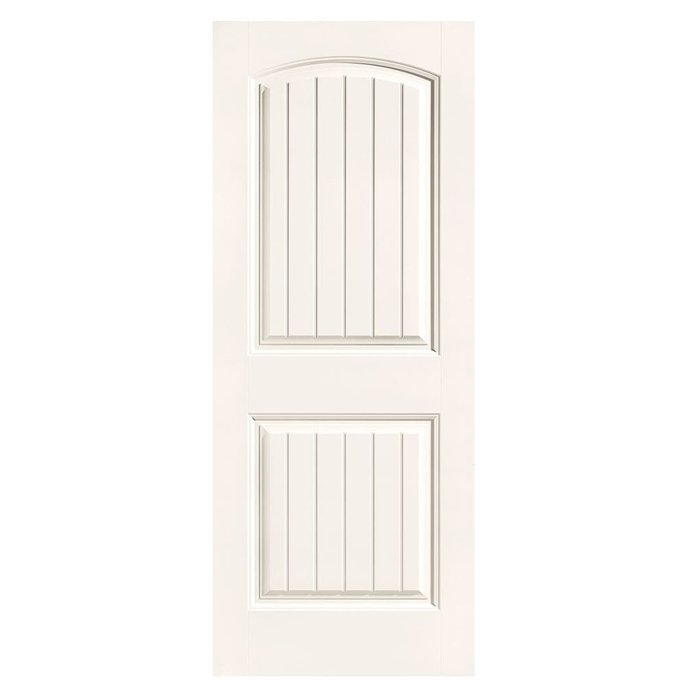 Masonite 1443664 Cheyenne 32-in x 80-in White 2-panel round top plank Smooth Solid core Prefinished Molded composite Slab Door