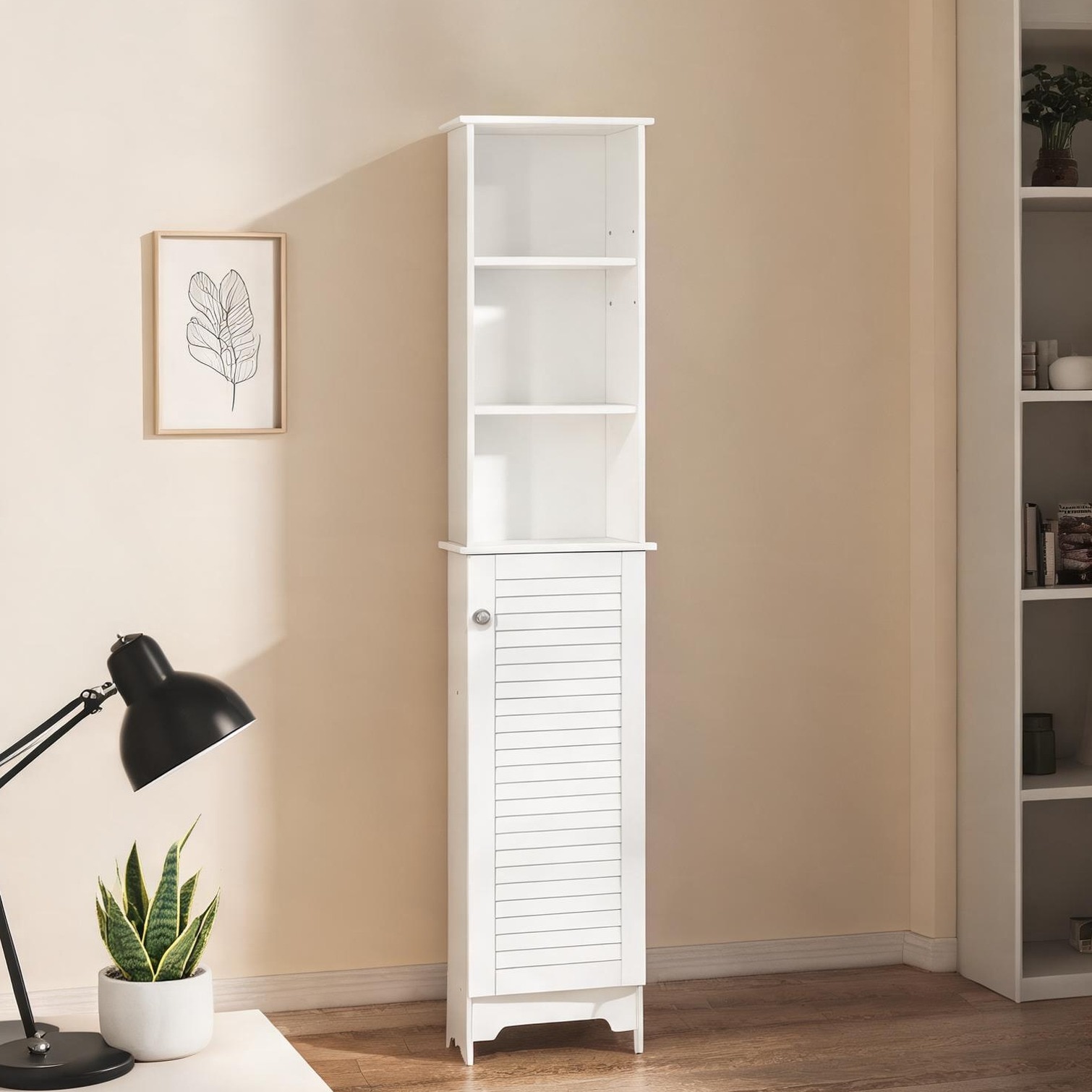 chillscreamni Tall Freestanding Bathroom Storage Cabinet with Adjustable Shelves and Cupboard in White Finish