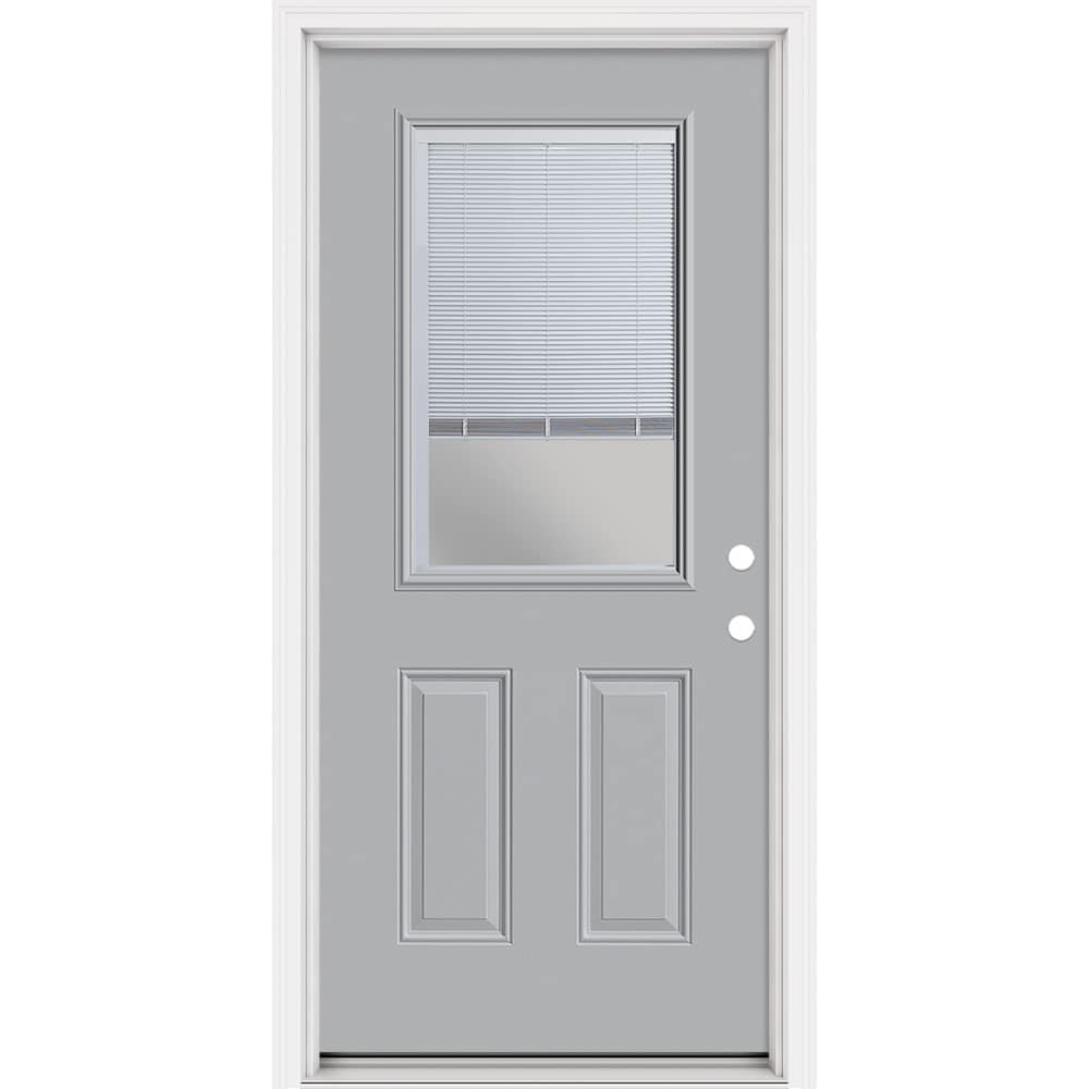 Masonite 321441 Steel Doors Series 36-in x 80-in x 4-9/16-in Steel Half lite Left-hand inswing Infinity Gray Painted Prehung Front Door with Brickmould Insulating core