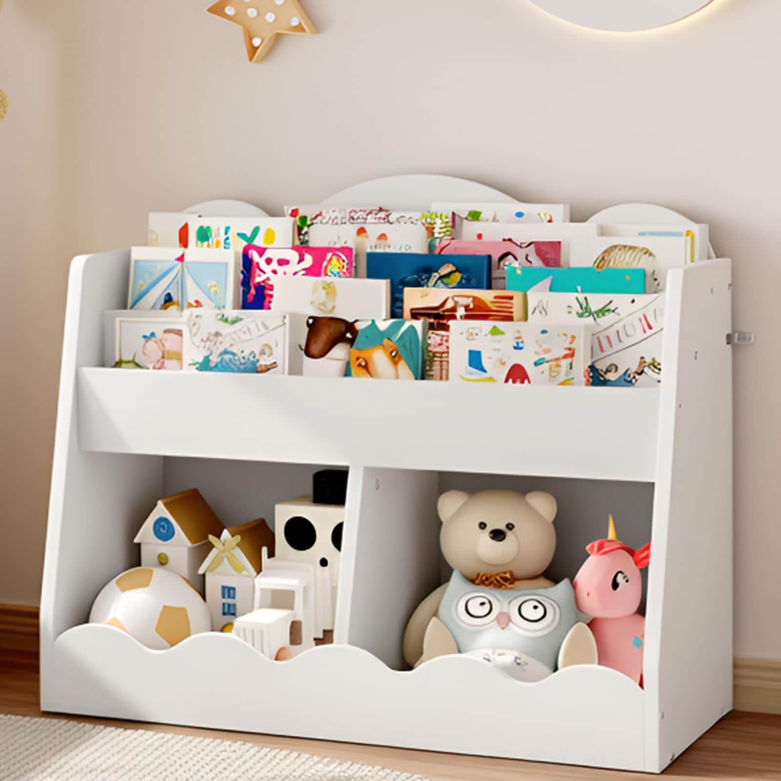Misopily -  Cloud Kids Bookshelf and Toy Storage 31.5 in L x 11.9 in W x 26.2 in H 3 Book Slots 2...