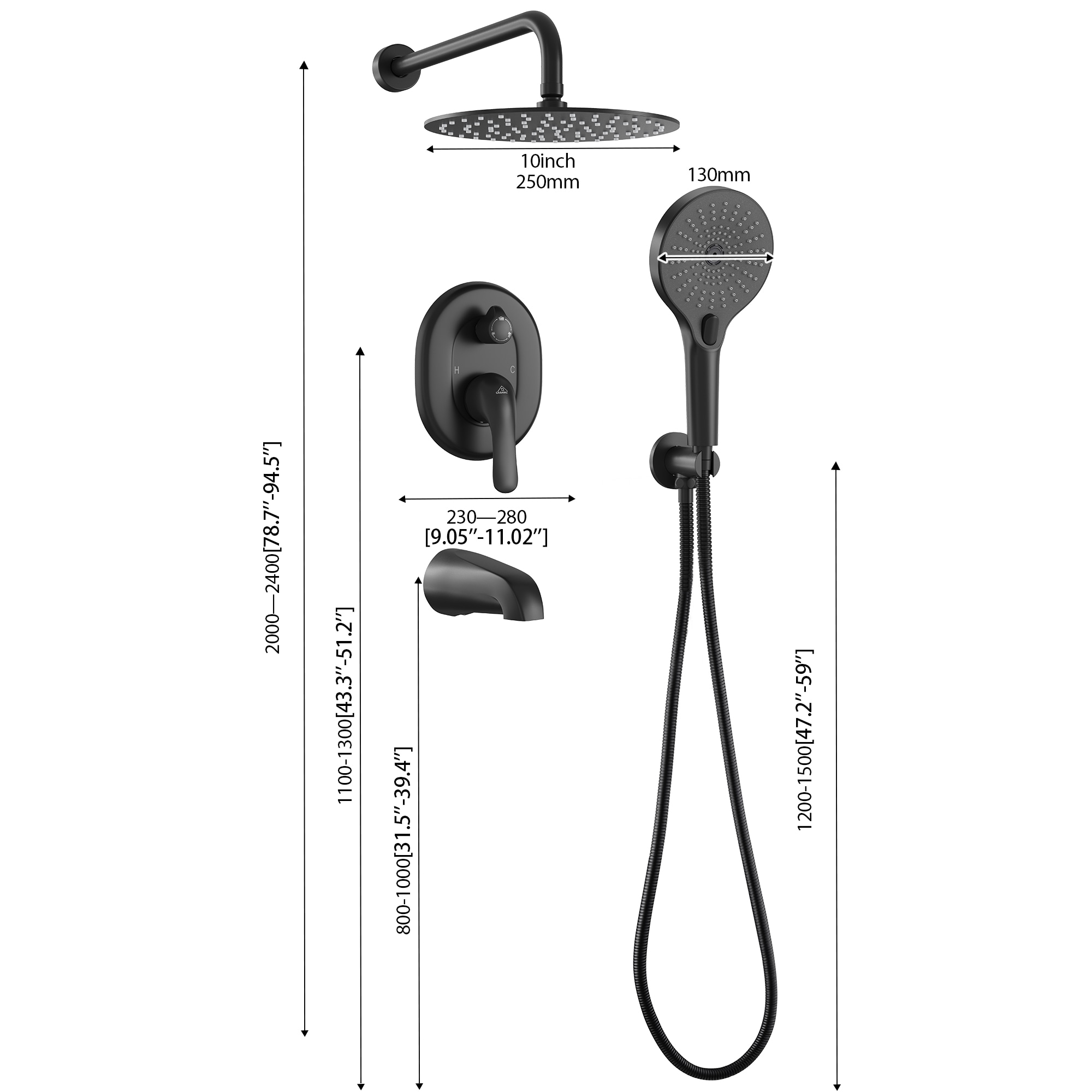 Clihome MS-BOX2210MB Showerhead-Bar-Panels - View #2