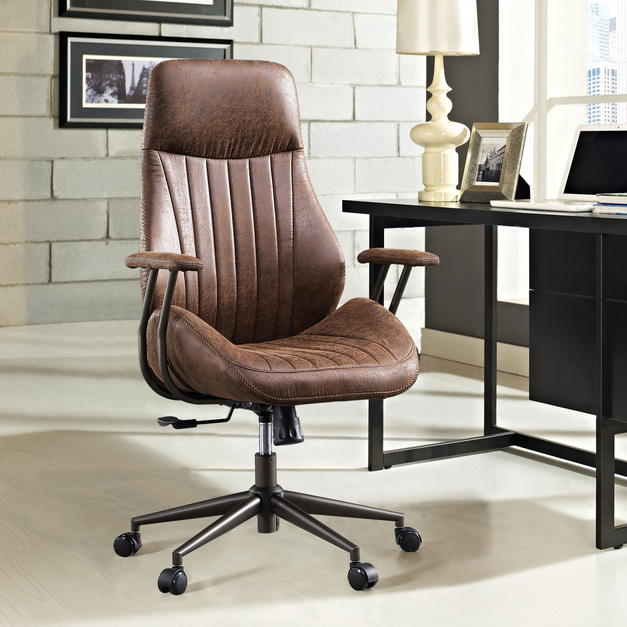 XIZZI Dark Brown Office Chair Traditional Ergonomic Adjustable Height ...