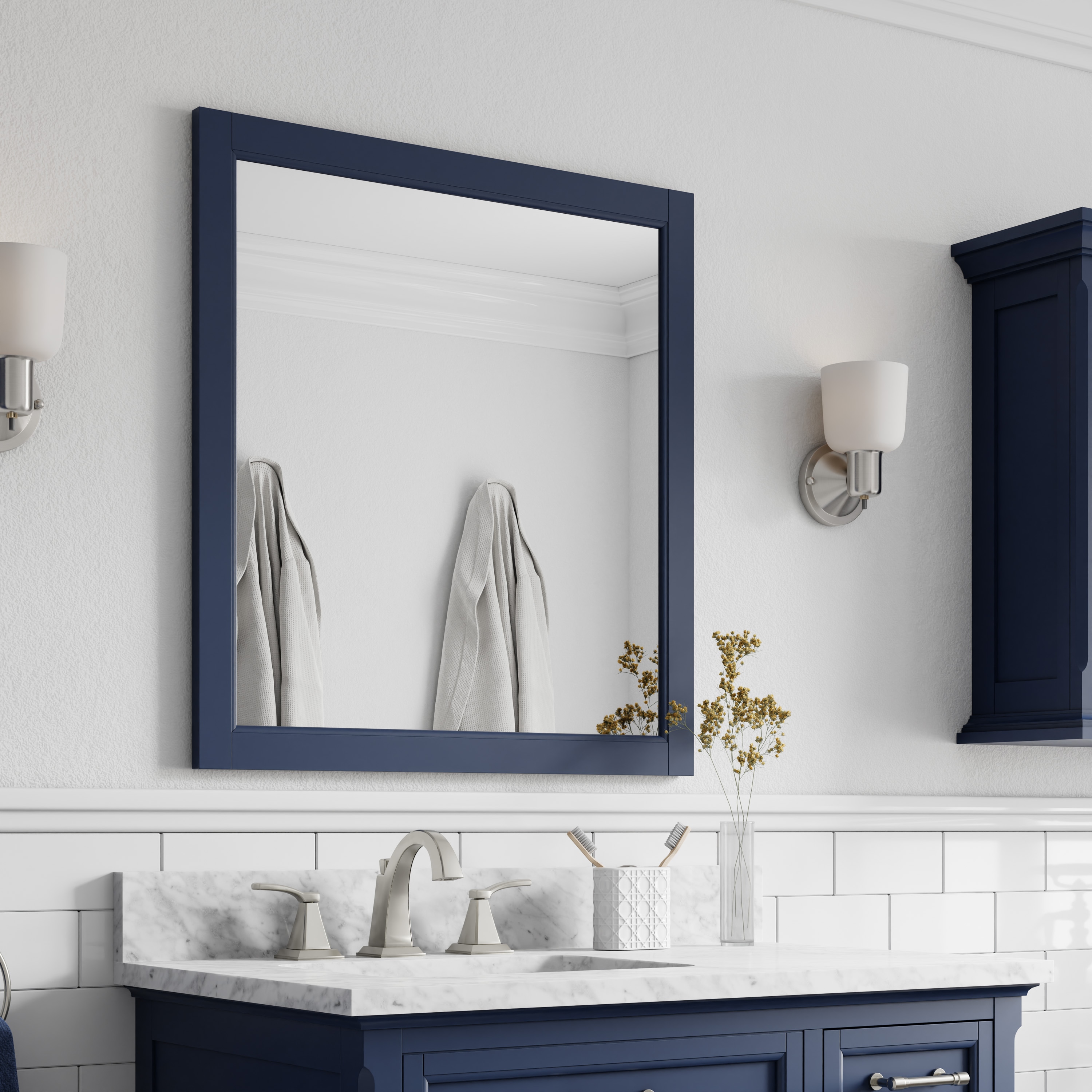 allen + roth Roveland 28-in W x 30-in H Royal Navy Rectangular Framed Bathroom Vanity Mirror