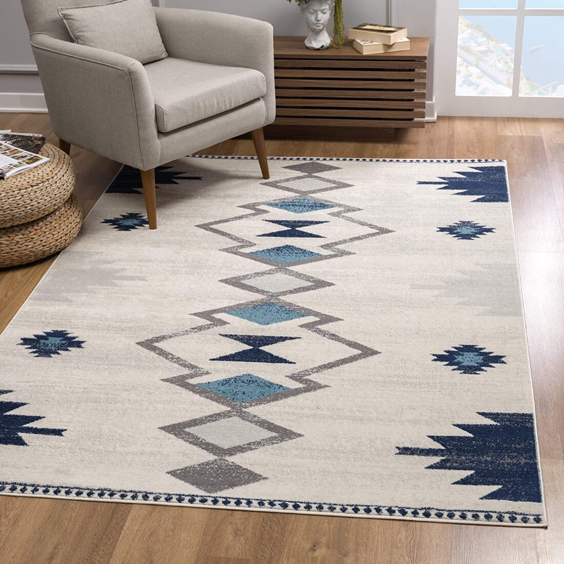 HomeRoots 4000392941 2 x 13 (ft) Polypropylene Cream Rectangular Indoor Southwestern Runner rug