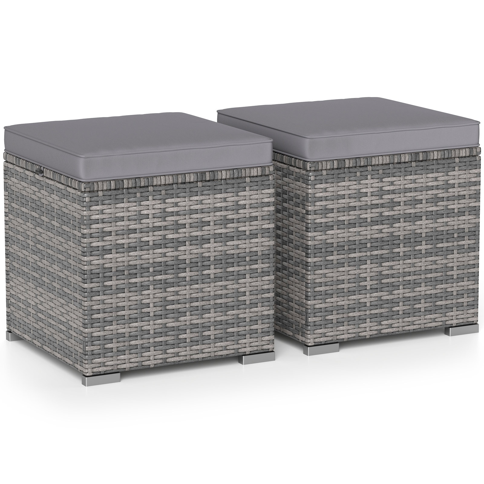 Volenca Set of 2 Hidden-Storage PE Rattan Ottomans 16-in W x 16-in D x 15-in H Wicker Stools Hold 350 lb