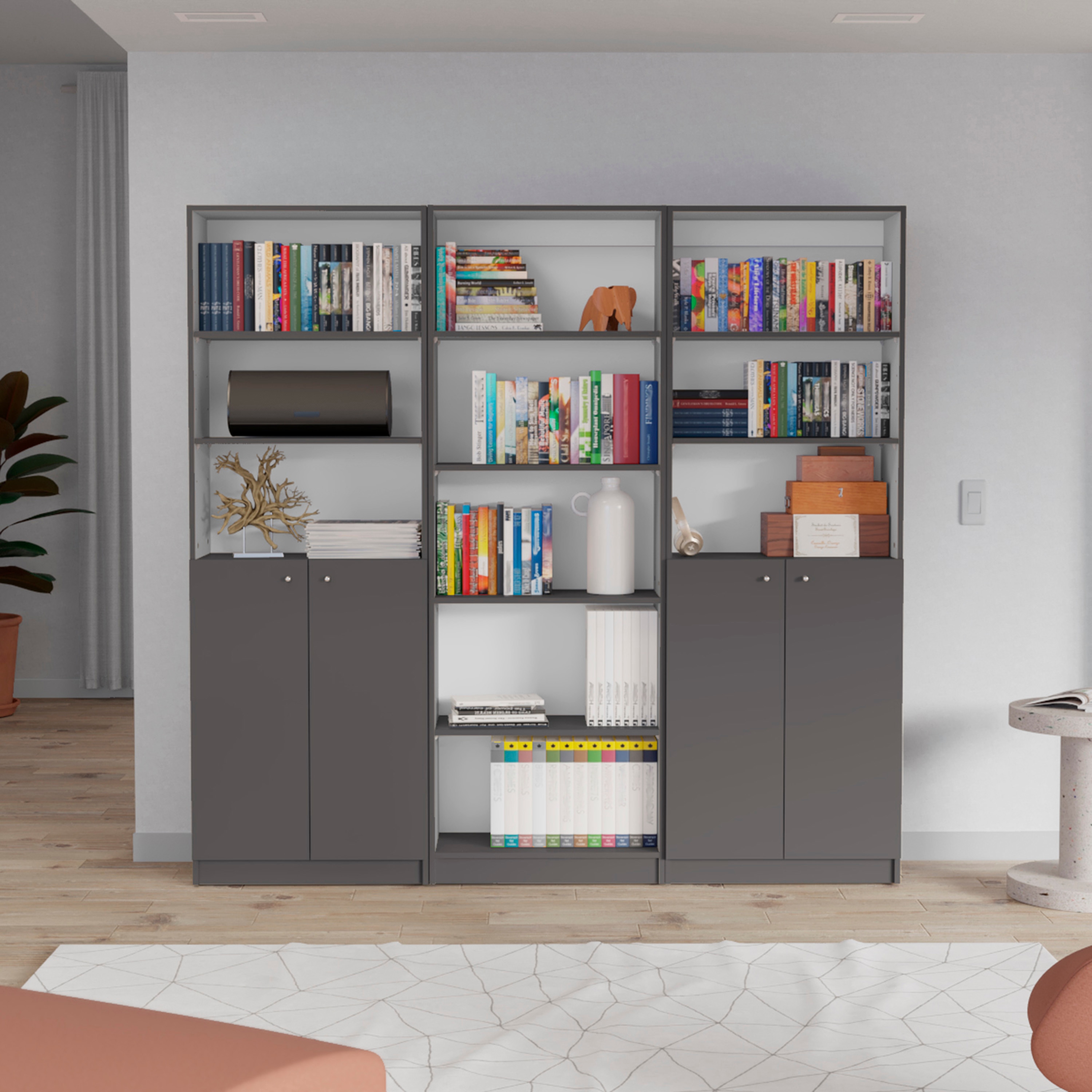 LUXEYARD - Arbor 3 Piece Home Bookcase set 74 in.  Wide with 11 Shelves and Two Double-Door Cabin...