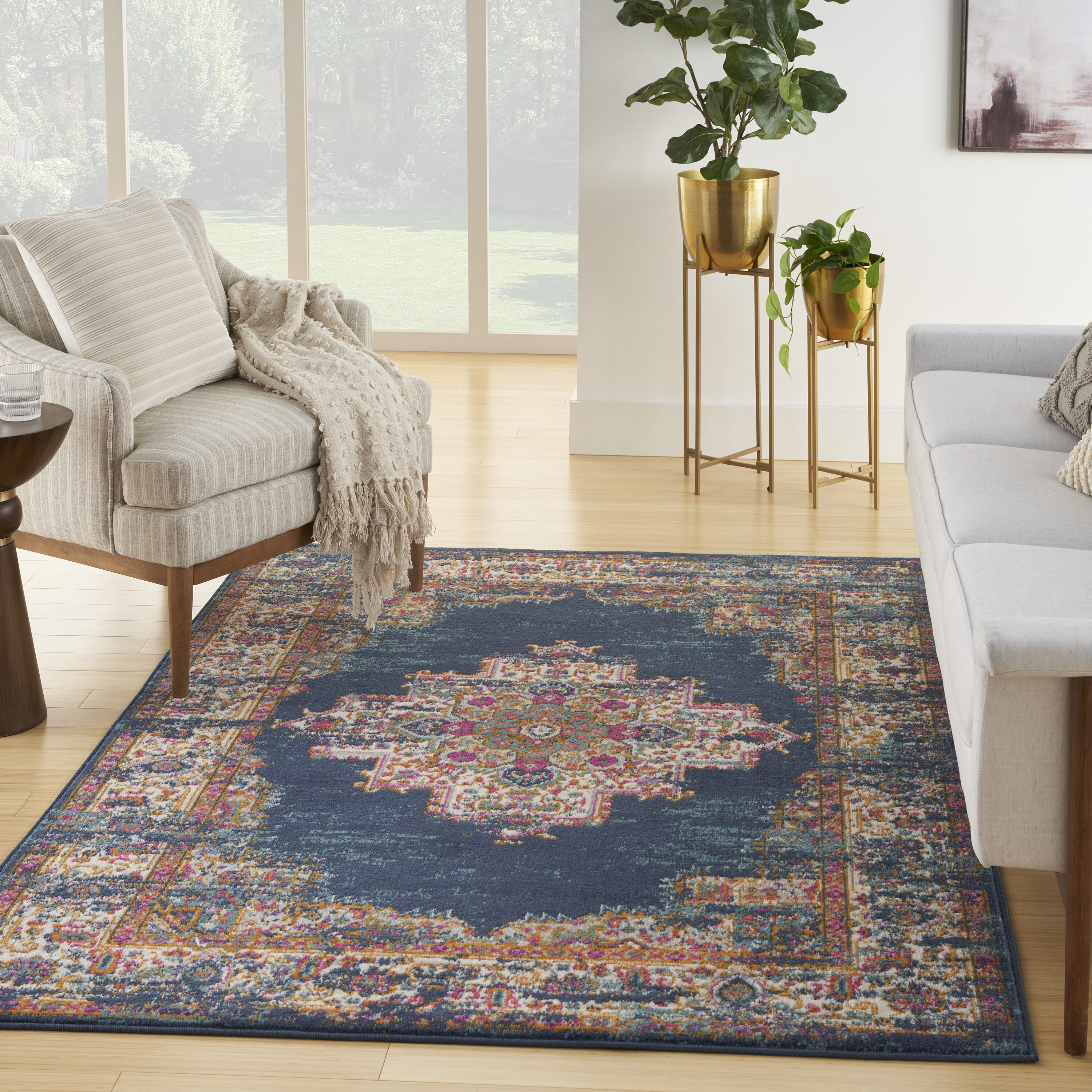 Nourison 099446900753 Passion 5 x 7 (ft) Loomed Polypropylene Navy Rectangular Indoor Border Vintage Area rug