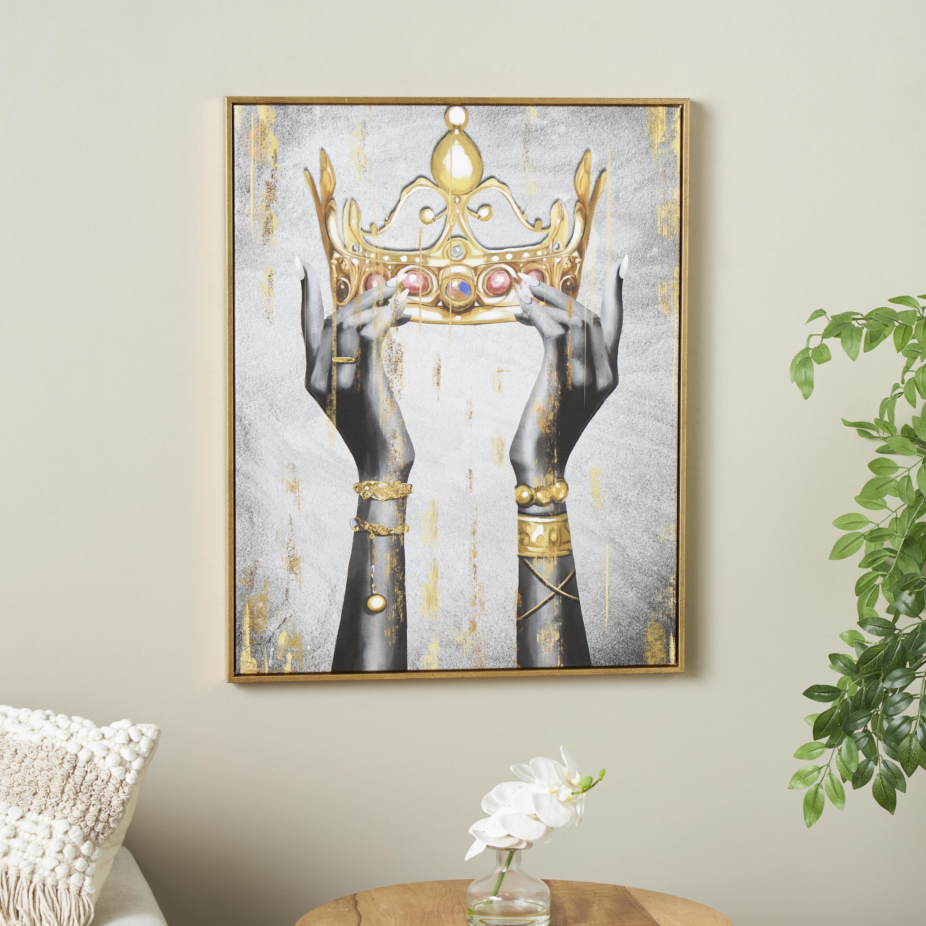 Grayson Lane 24 In. x 24 In. Living Room Framed Wall Art with Shaded Hands and Metallic Foil Accents Gold Canvas Crown Gold Wood Framed 23.5-Inches H -  823572