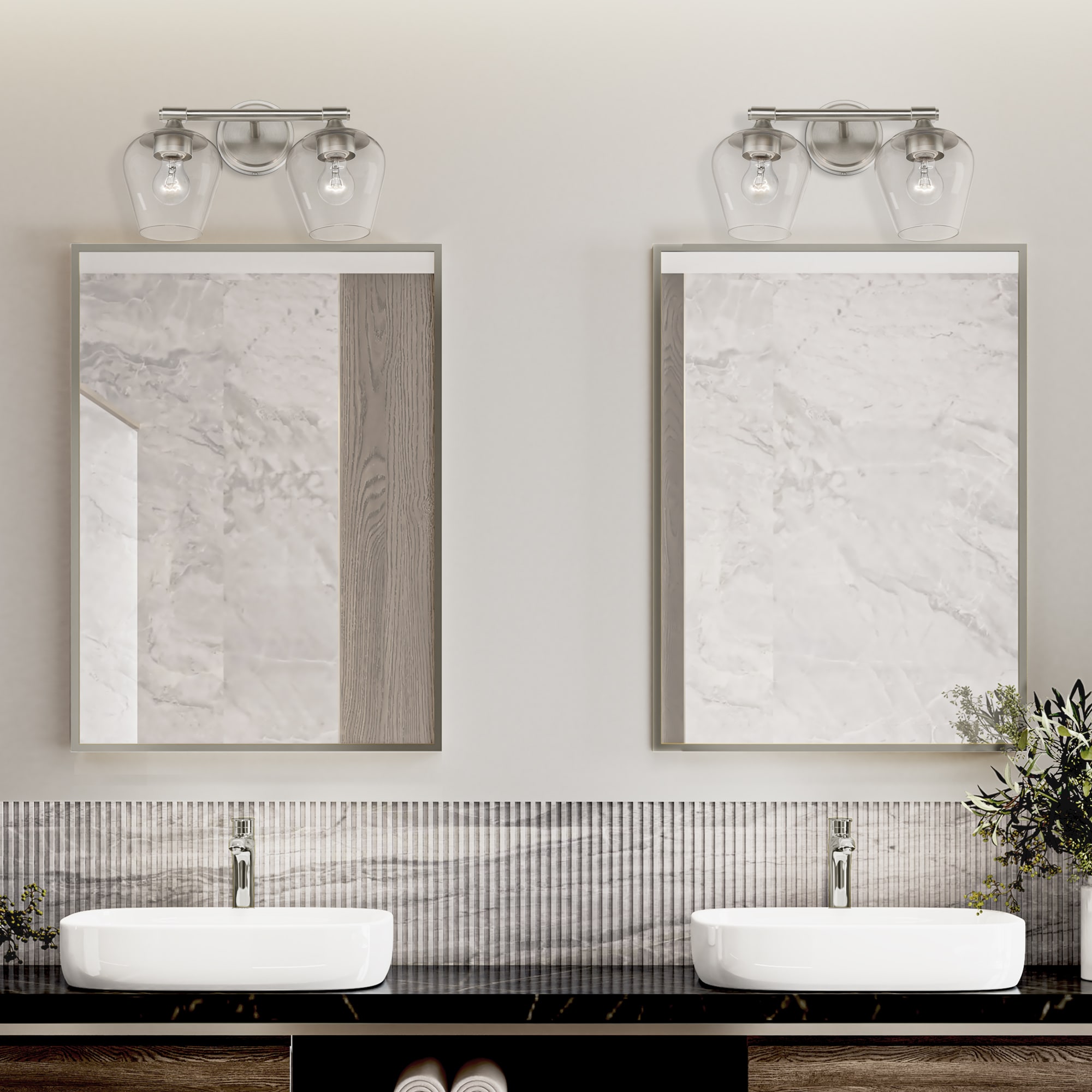 Willow Brushed Nickel 2-Light Vanity Sconce with Clear Glass
