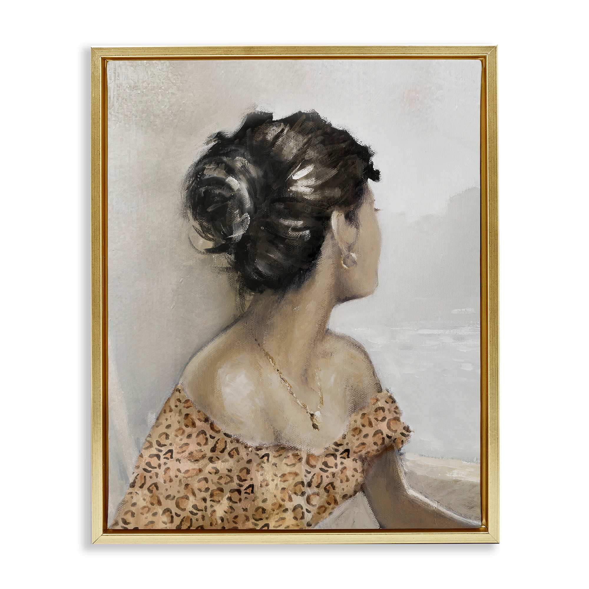 Stupell Industries BT-979-FFG-16X20 Woman Looking Away Portrait Gold Framed Floater Canvas Wall Art By E. Anthony Orme 17 x 21