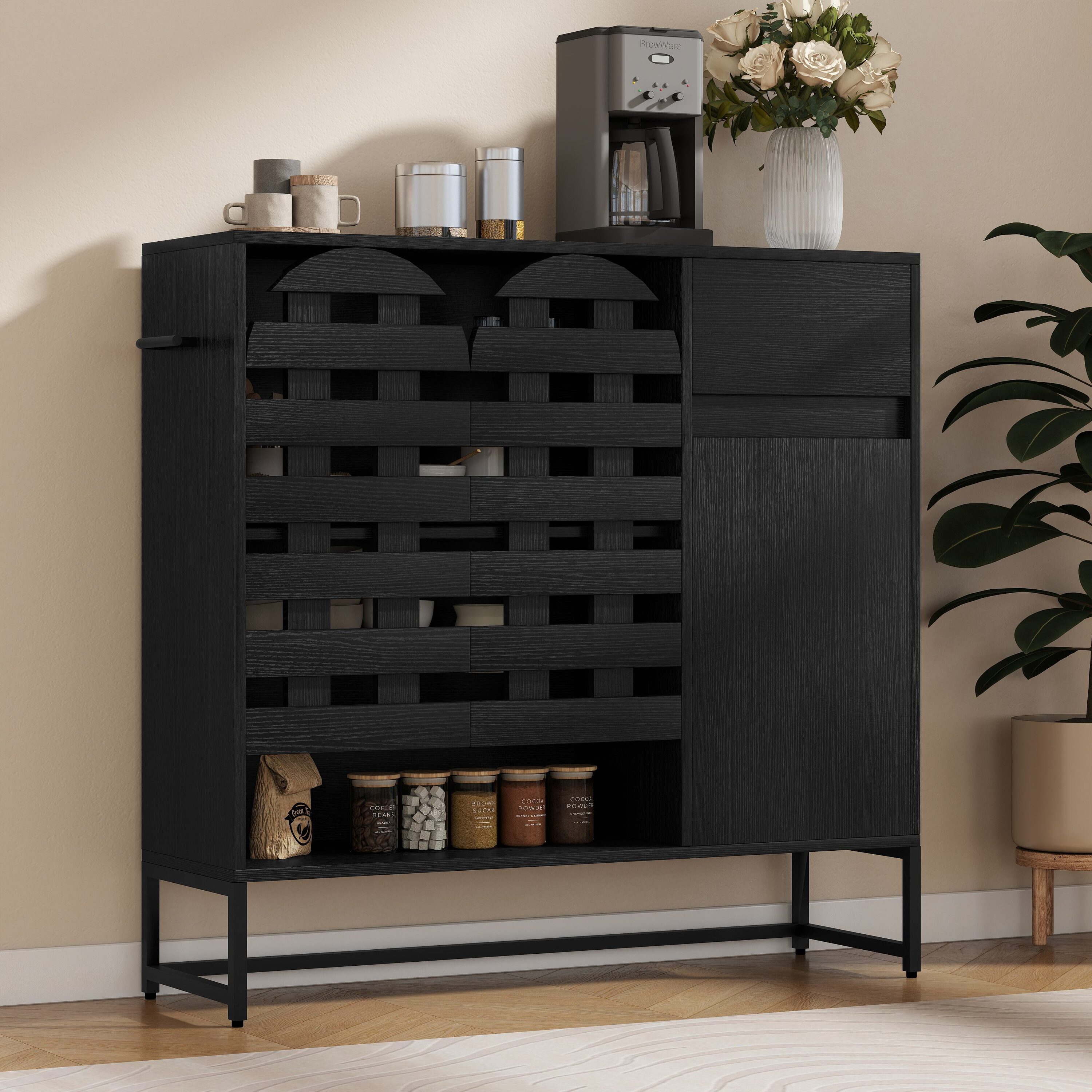 Dexmalle -  Black Accent Cabinets with Woven Door for Living Room