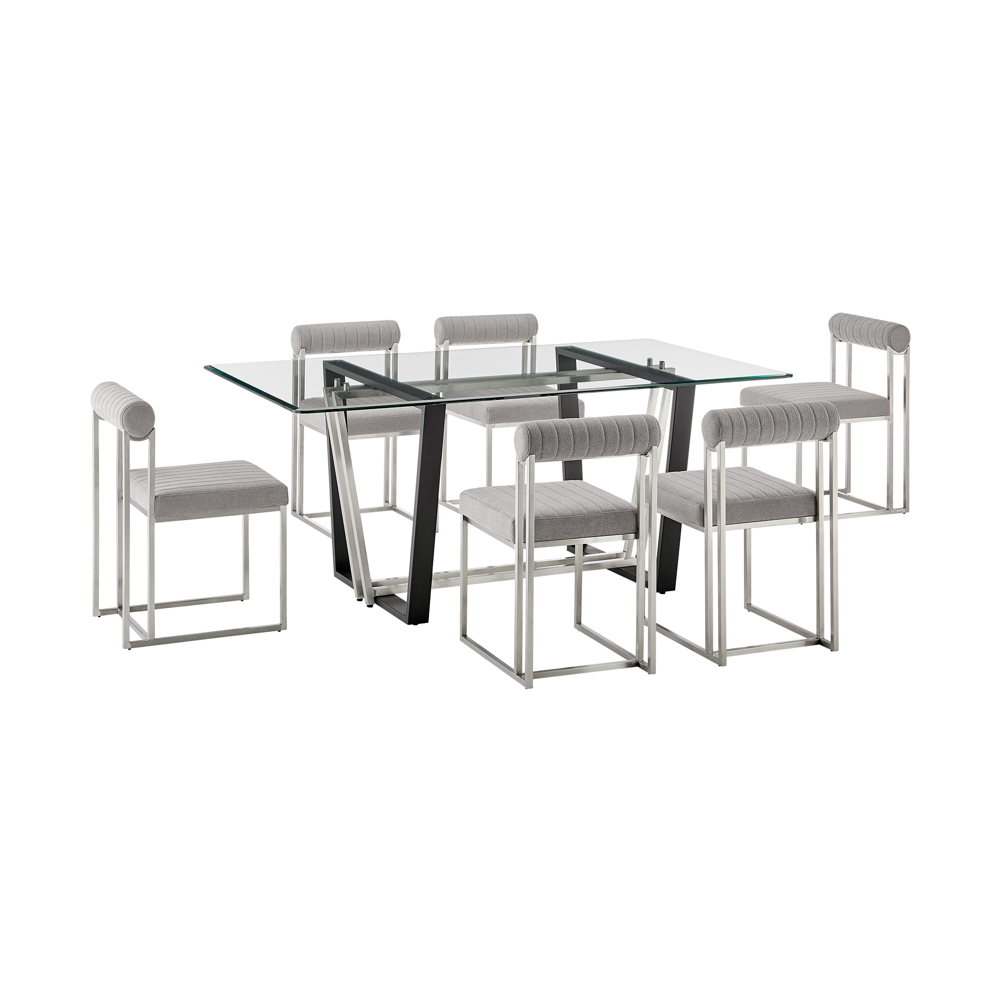 Armen Living SETKA7BSLGRY Brushed Stainless Steel Contemporary/Modern Dining Room Set with Rectangular Table ( Seats 6 )