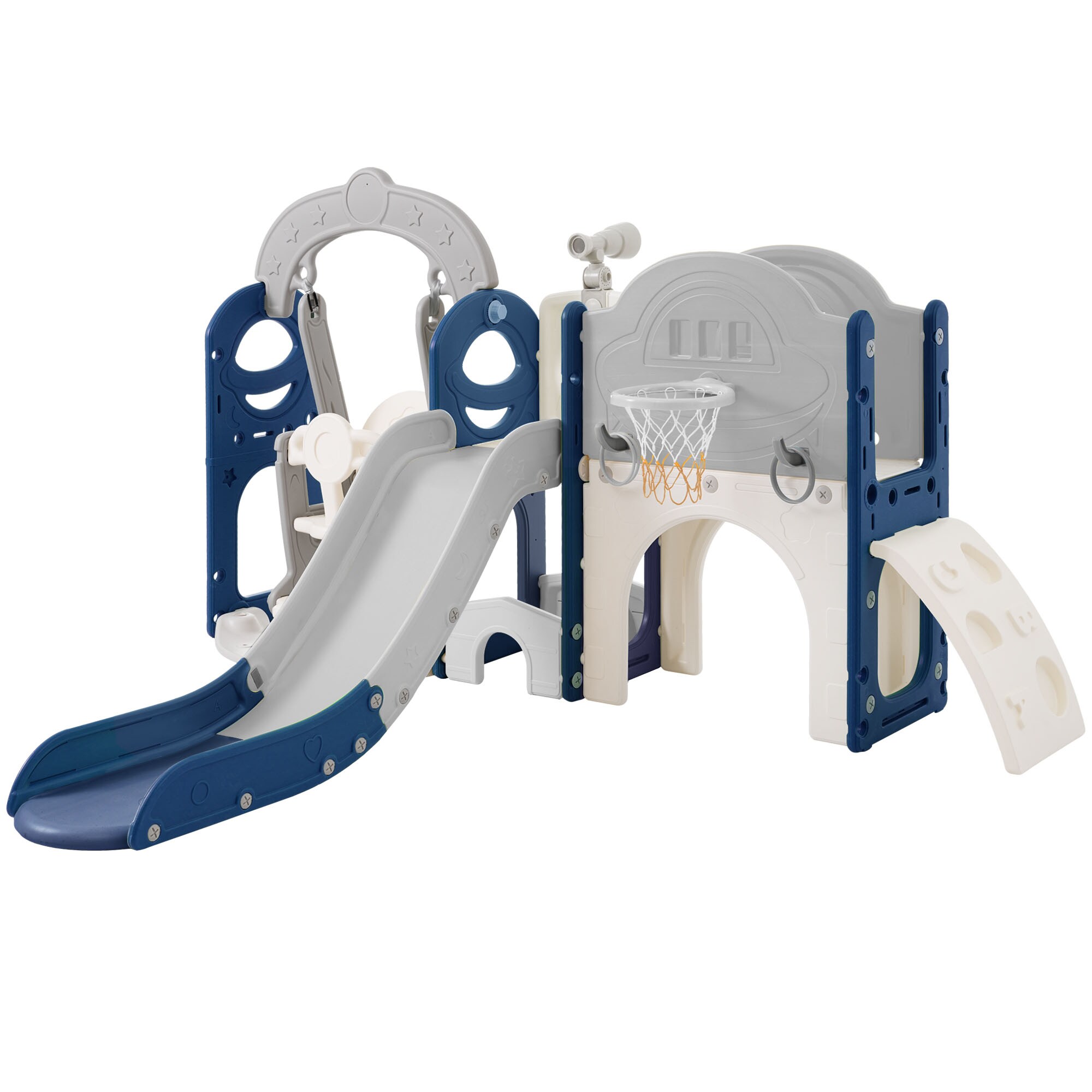 Siavonce XH61AAC Toddler Slide and Swing Set 8 in 1, Kids Playground Climber Slide Playset with Basketball Hoop Freestanding Combination for Babies Indoor and Outdoor