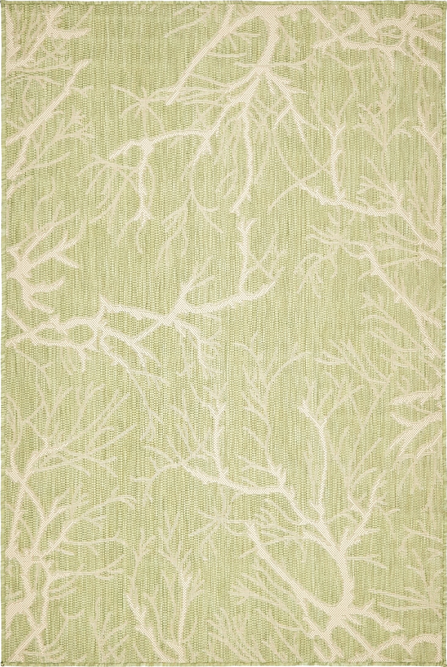 Unique Loom 3135545 Branch Outdoor 4 x 6 (ft) Loomed Polypropylene Light Green/Beige Rectangular Indoor/Outdoor Floral/Botanical Area rug