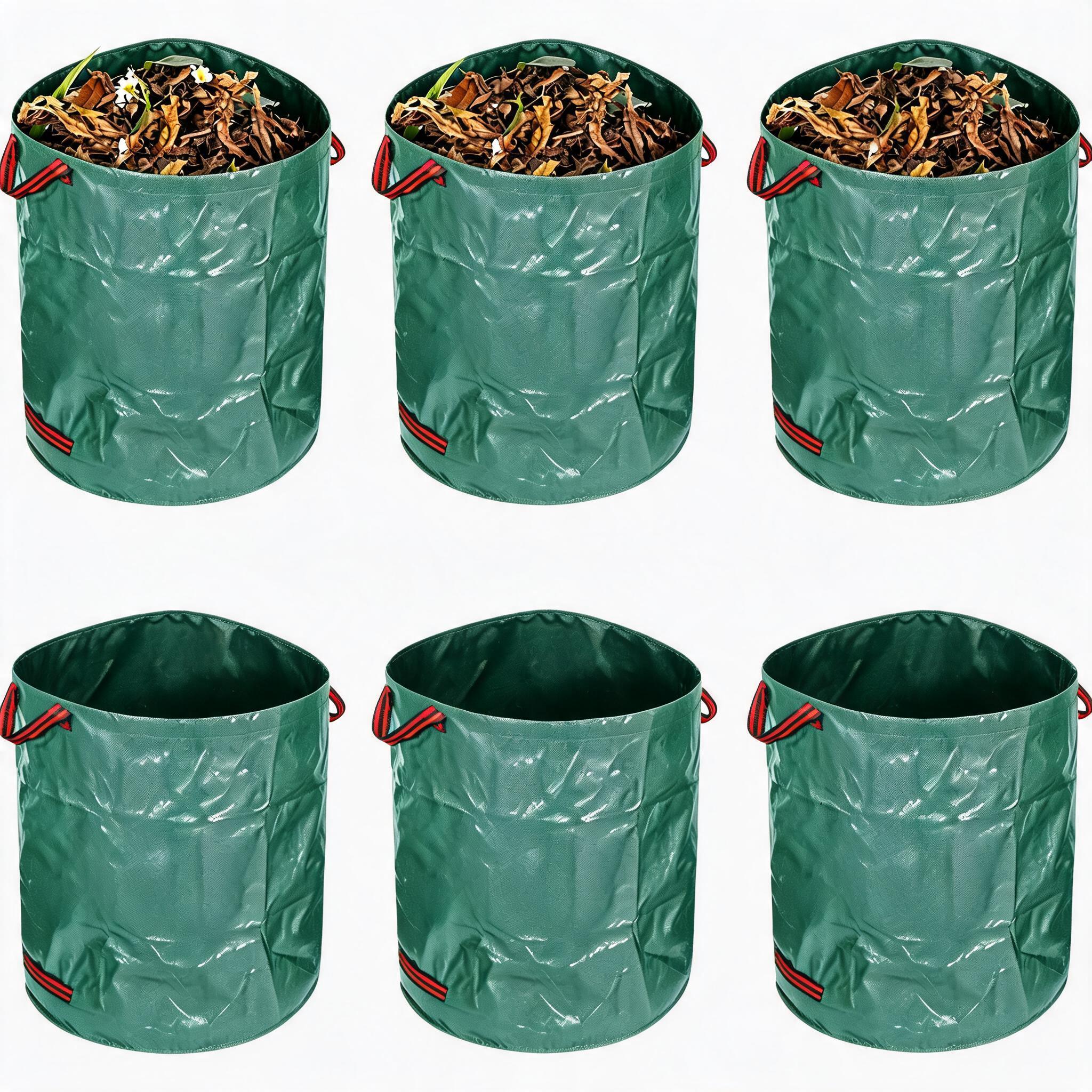 IdealHouse 72 Gallon 272L Reusable Garden Waste Bags 6 Pack Heavy Duty Collapsible Self Standing Yard Debris Sacks Waterproof Tear Resistant PP 3 Reinforced Handles 6 pieces