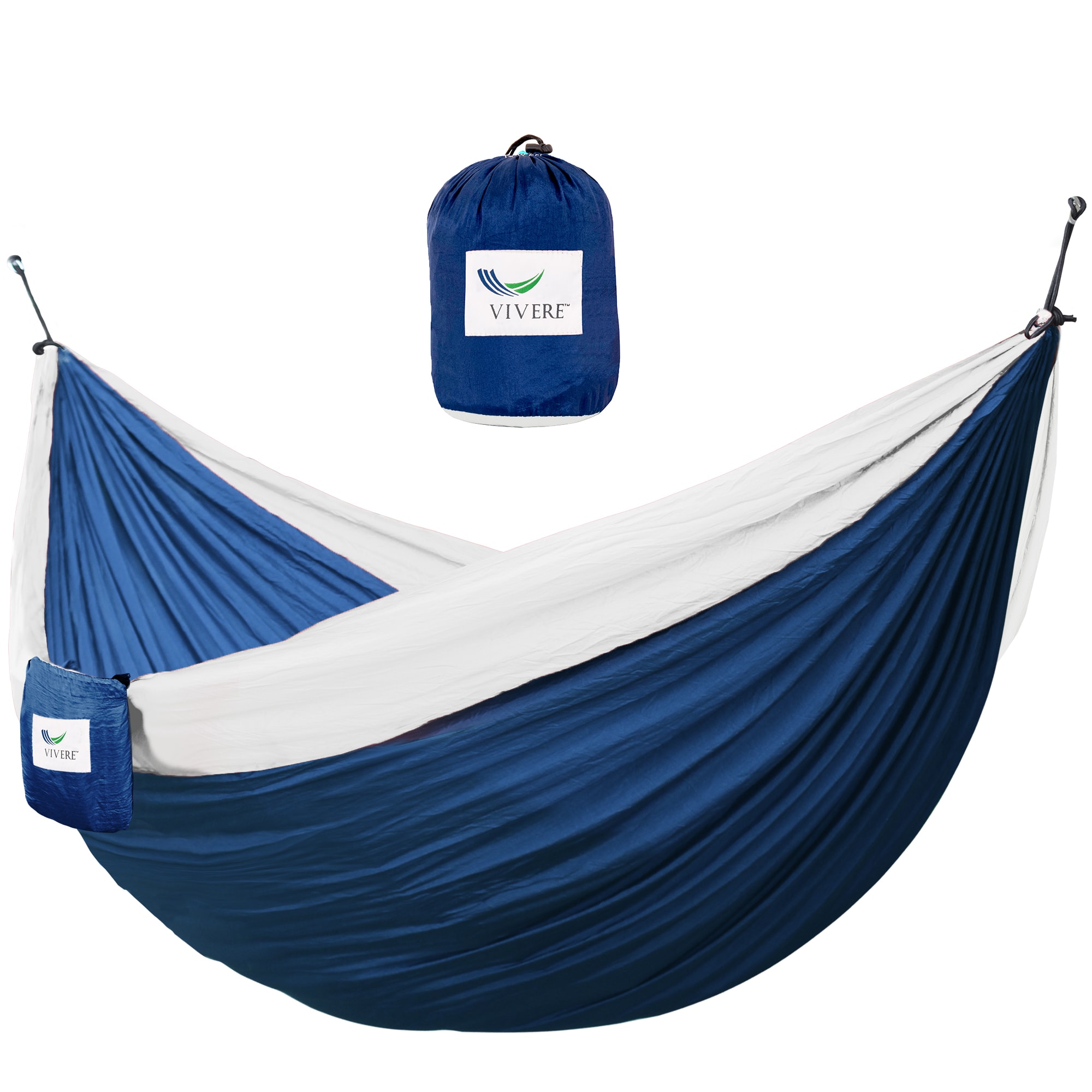 Vivere Navy and White Double Nylon Parachute Hammock