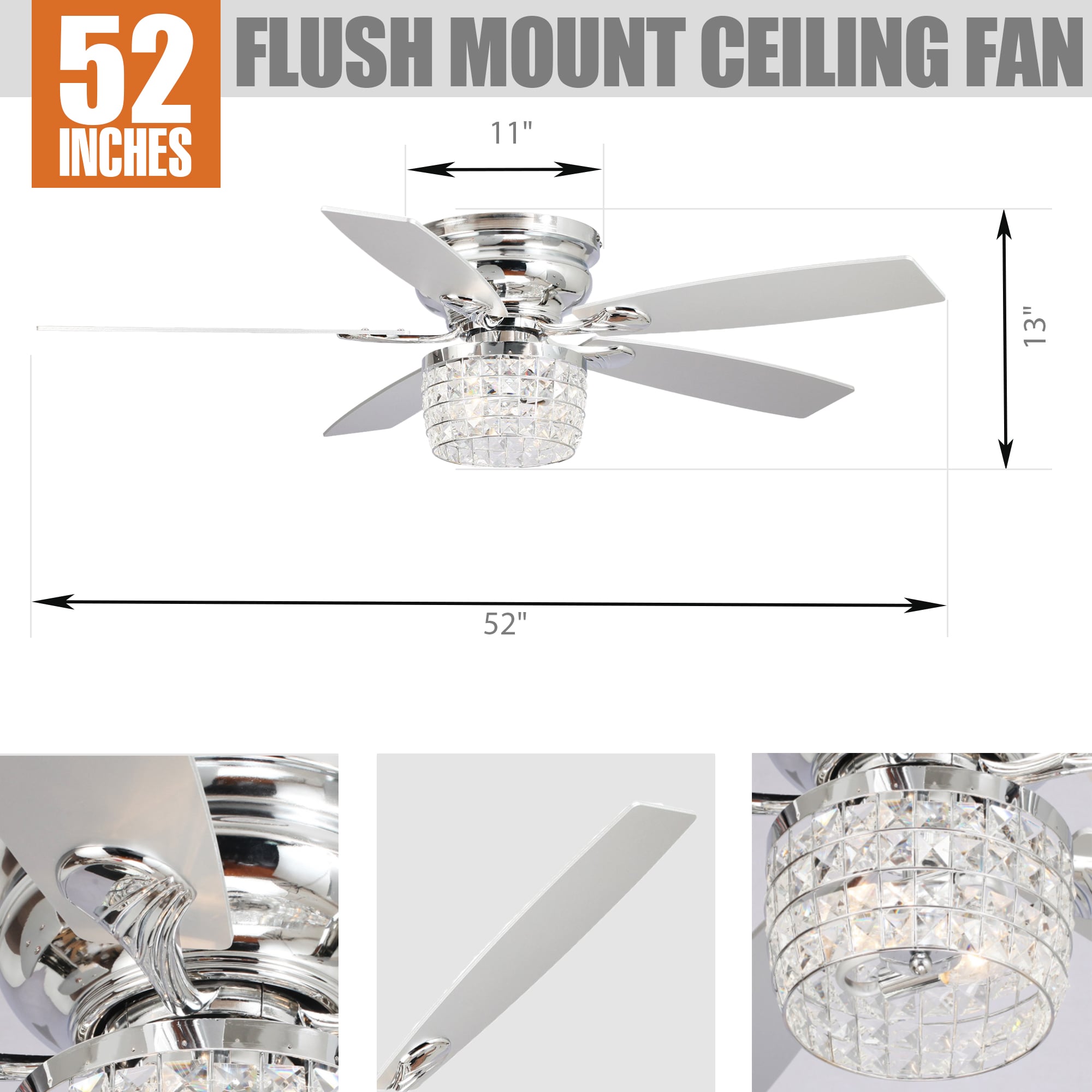 Parrot Uncle 52-in Chrome with Silver Blades Indoor Flush Mount ...