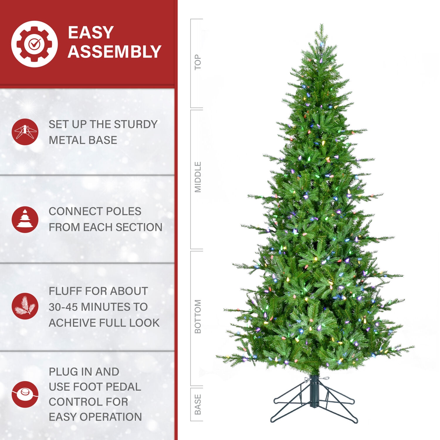 Christmas Time 6.5-ft Pine Slim Artificial Christmas Tree with LED ...