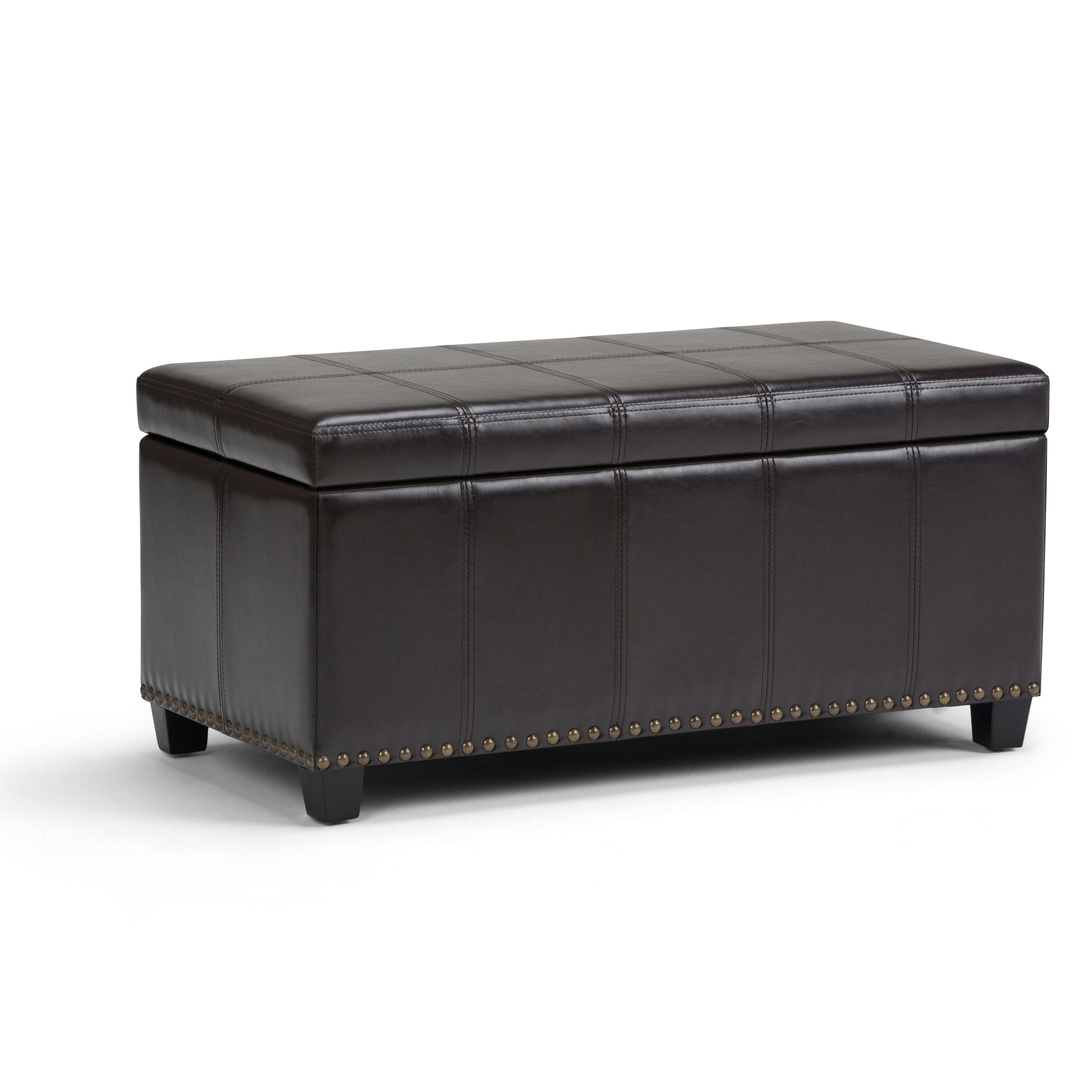 Simpli Home AXCOT-257-BR Amelia Casual Tanners Brown Faux leather Storage Ottoman