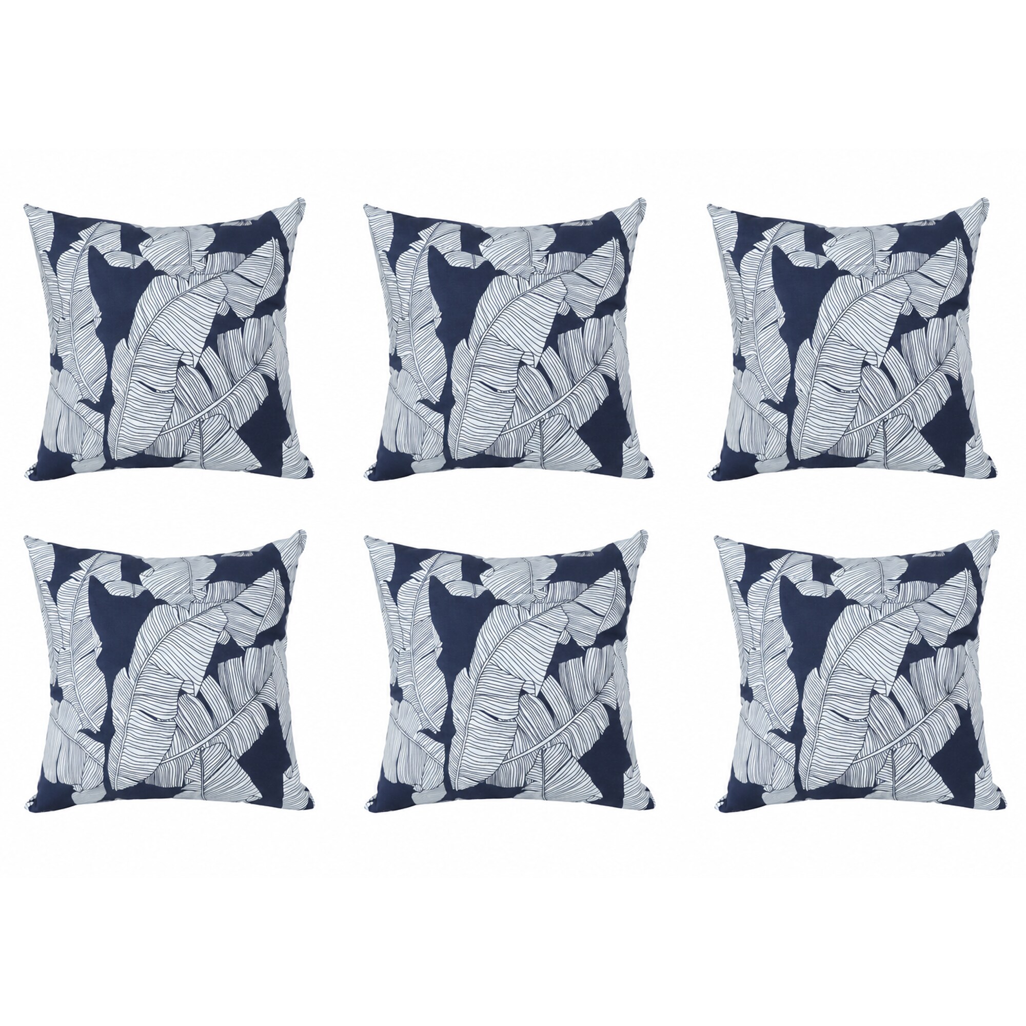 LUXEYARD 6 Pack Outdoor Pillow Covers ONLY 18x18 inch Water Repellent Decorative Cushion Covers for Patio Furniture Garden Porch Balcony and Outdoor Sofa Blue and White Tropical Leaf