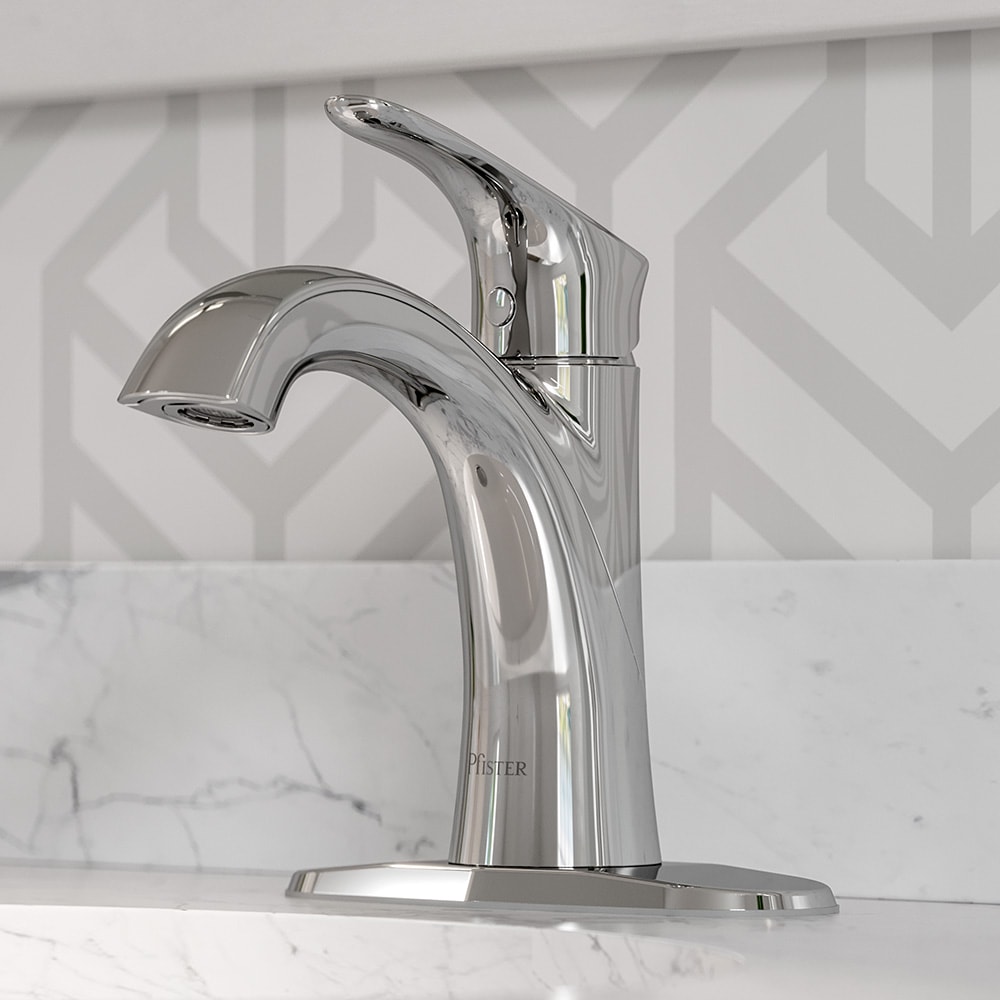 Pfister LG42-WR0C Weller Polished chrome Single hole 1-handle WaterSense Mid-arc Residential Handle Bathroom Sink Faucet with Drain