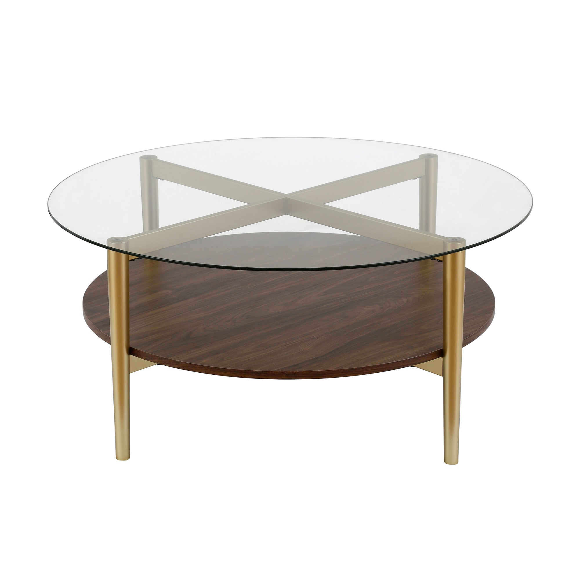 Hailey Home Ludo Gold and Walnut Glass Modern Coffee Table