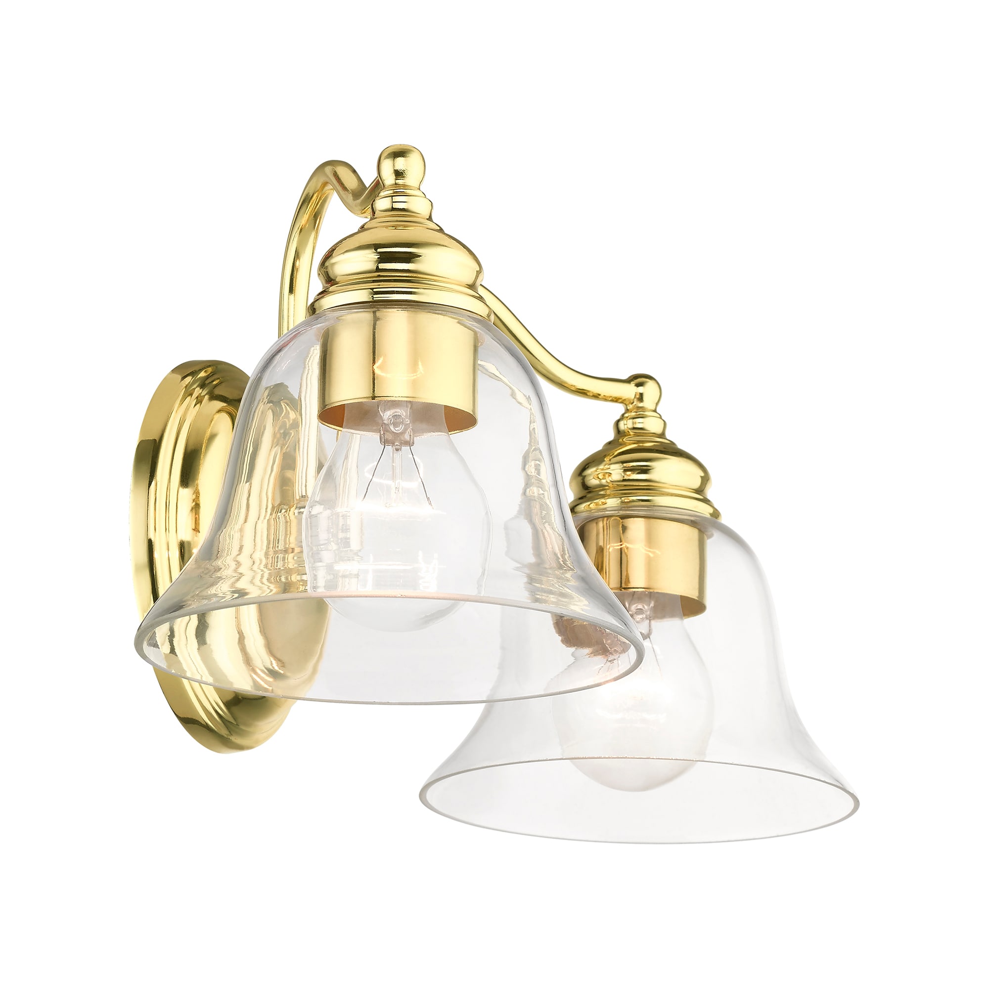 Elegant Polished Brass 2-Light Vanity with Clear Glass Shades