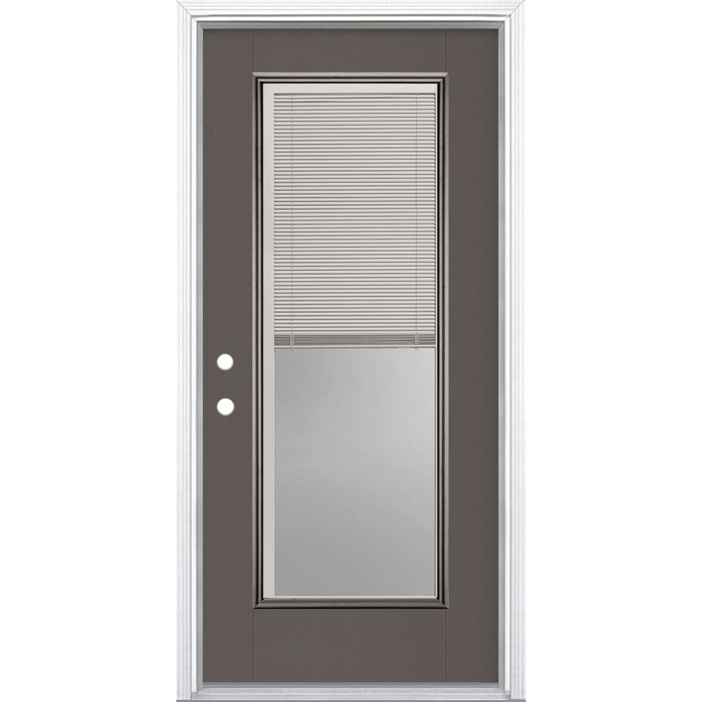 Masonite 1218625 36-in x 80-in x 4-9/16-in Fiberglass Full lite Right-hand inswing Timber Gray Painted Prehung Front Door with Brickmould Insulating core with Blinds