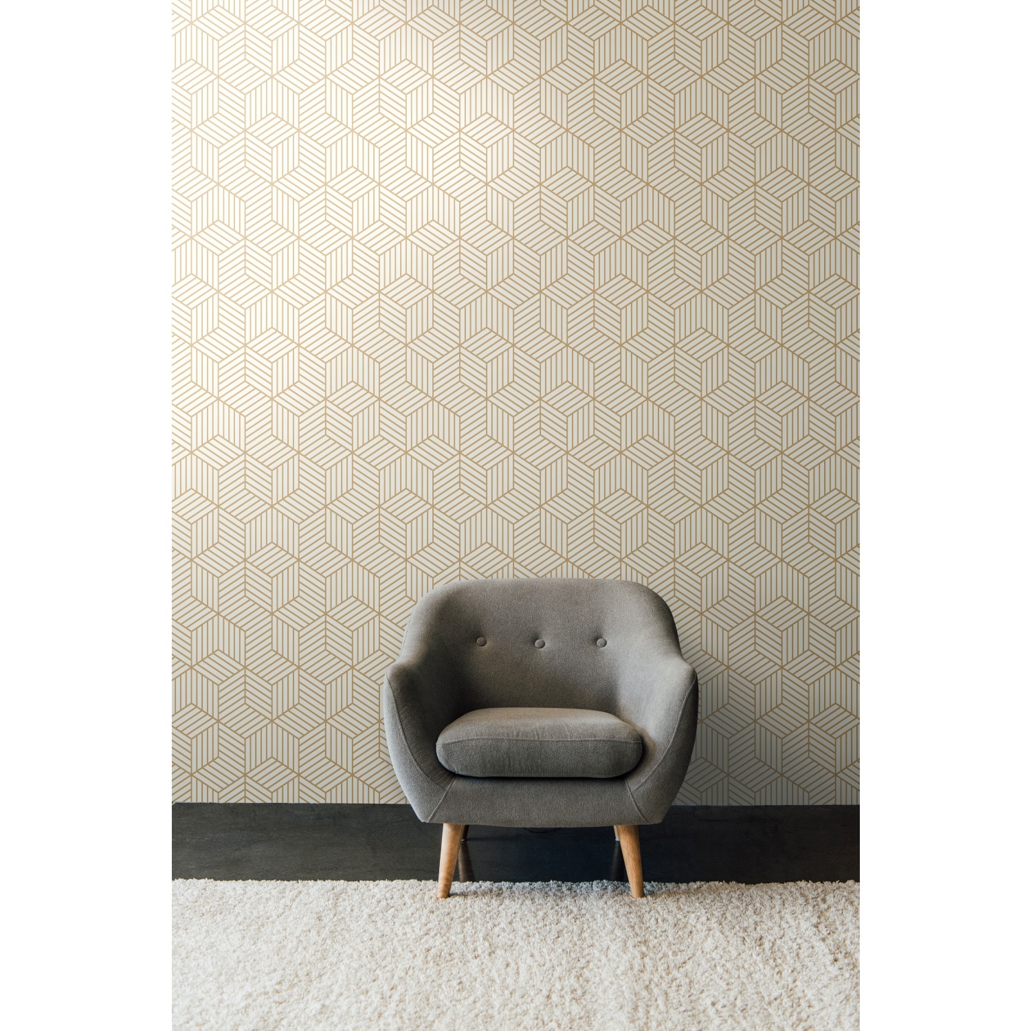 White and Gold Geometric Vinyl Peel and Stick Wallpaper Roll