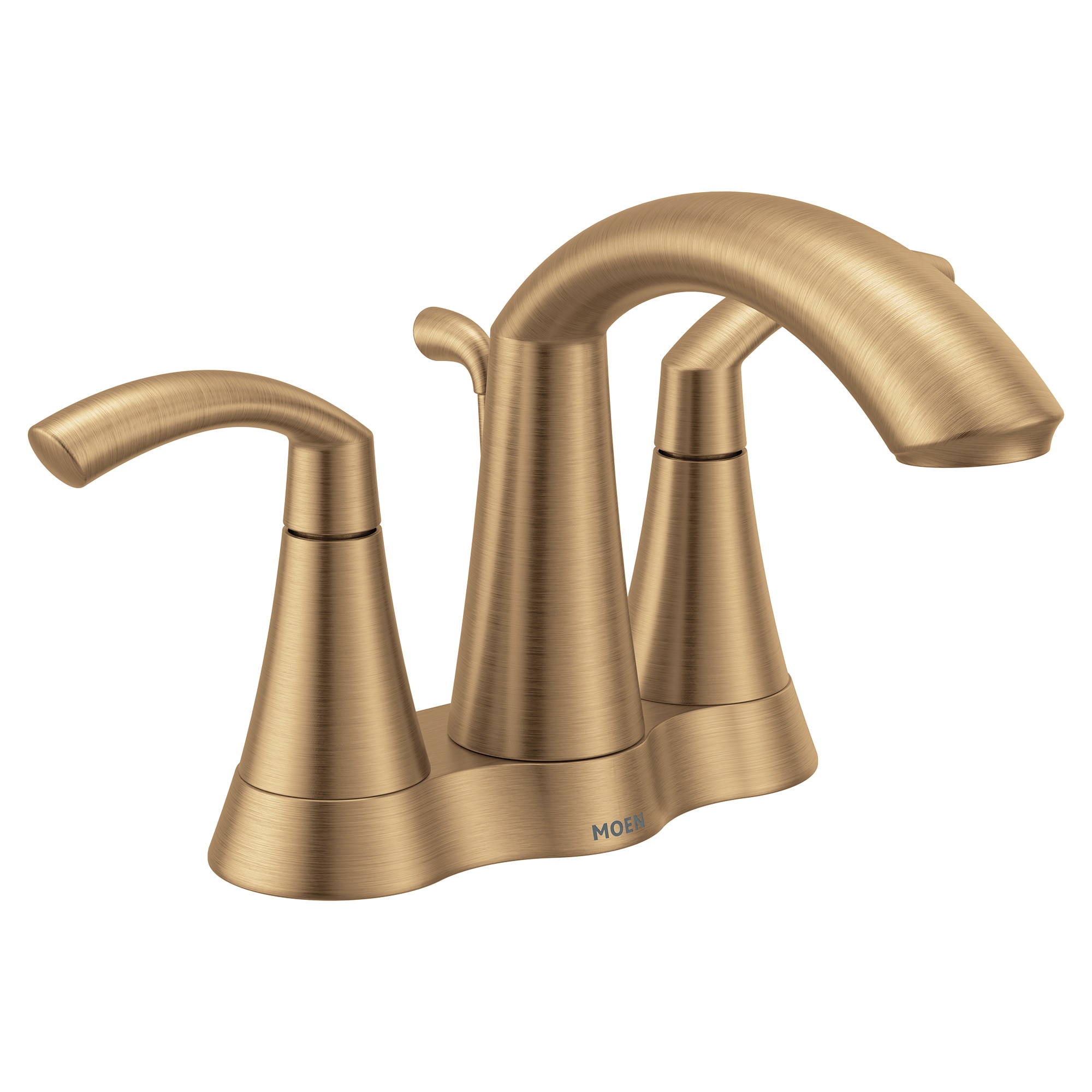 Moen 6172BZG Glyde Bronzed Gold 4-in centerset 2-handle WaterSense High-arc Residential Handle Bathroom Sink Faucet with Drain