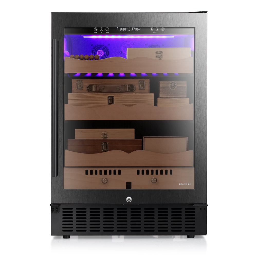 COWSAR LSX51256H-BLACK 34.25-in x 23.43-in x 22.76-in Black Freestanding Cabinet humidor with Digital Hygrometer (Holds 800 Cigars)