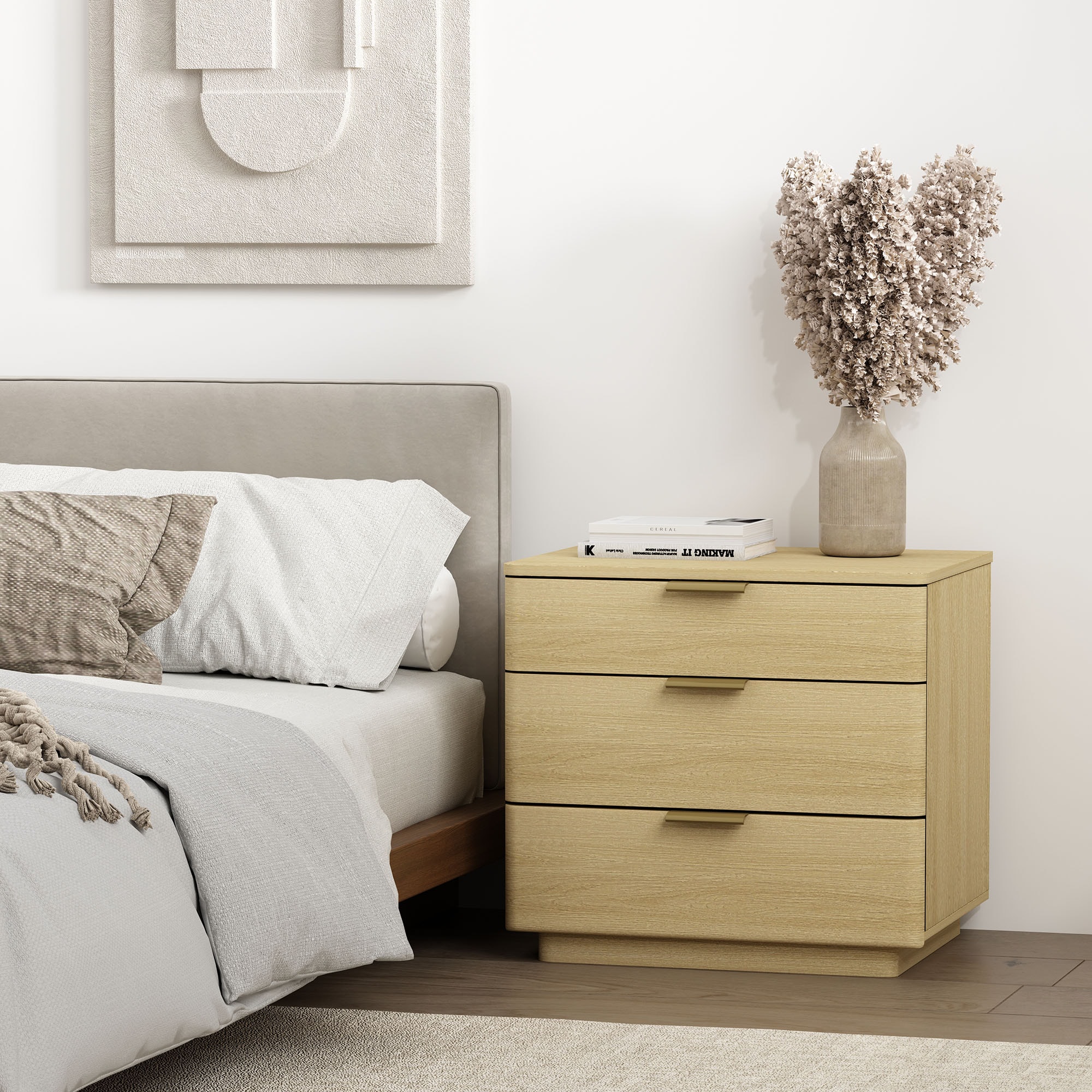 Manhattan Comfort NS009-GNO Payton Natural Oak and Gold Nightstand
