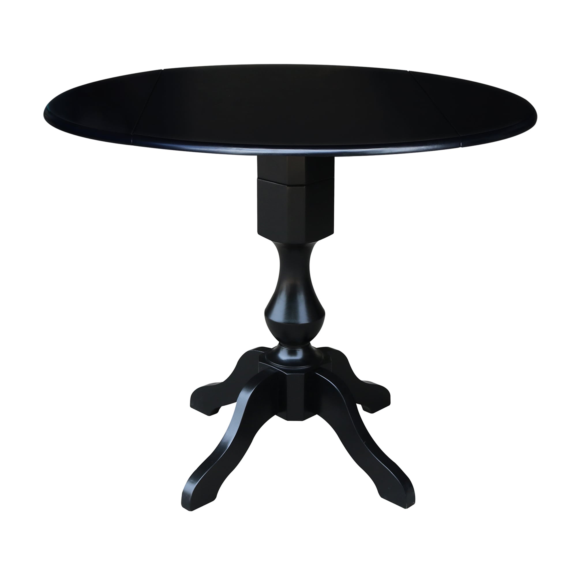 International Concepts K46-42DPT-11P Black Round Traditional Extending Drop Leaf Counter Table, Wood with Black Wood Pedestal Base 42-in L x 36.3-in H