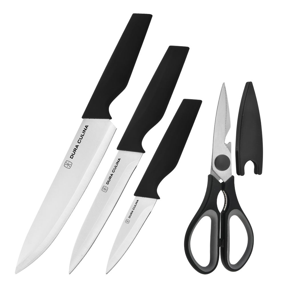 Dura Living  4-Piece Kitchen Knife Set Ultra Sharp Stainless Steel Kitchen Cutlery Knives and Shears