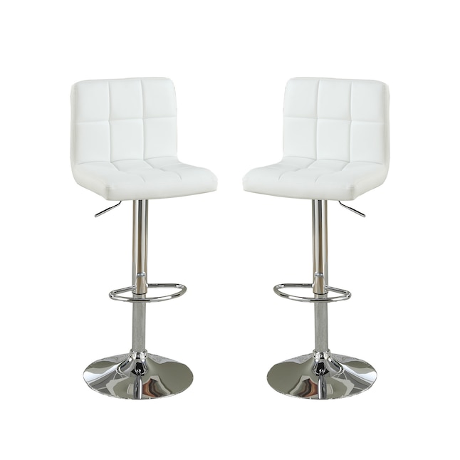 Simple Relax Bar Stool Set Of 2 White, Tufted Adjustable Swivel Bar Stool With Armrests White Leatherette Set Of 2