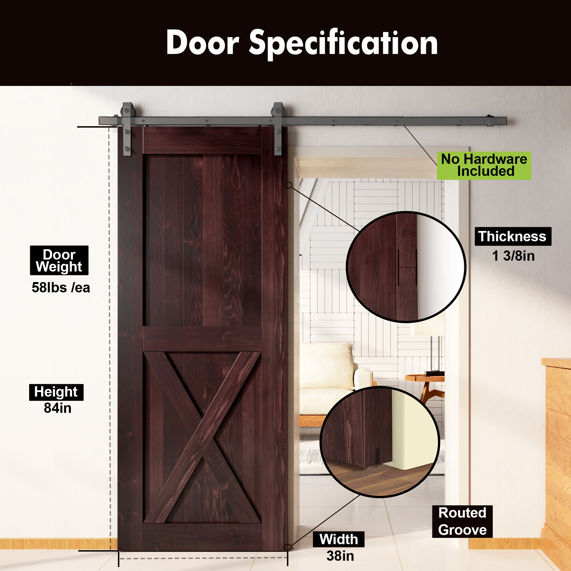 HOMACER 3884-X-RED Barn-Doors - View #3